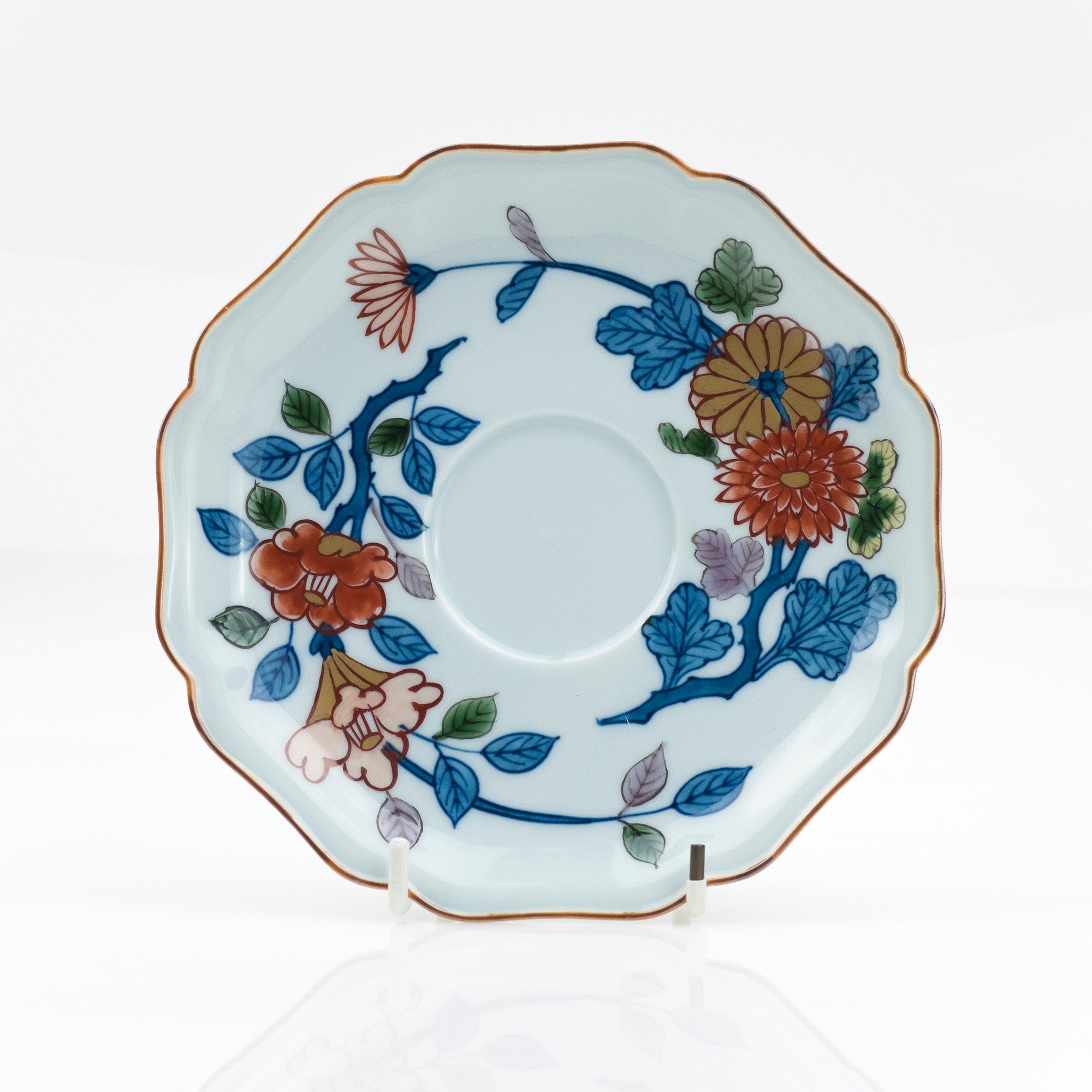 Gen'emon Kiln Dyed Nishiki Flower and Grass Pattern Cup and Saucer Arita Ware Old Imari Style (1)