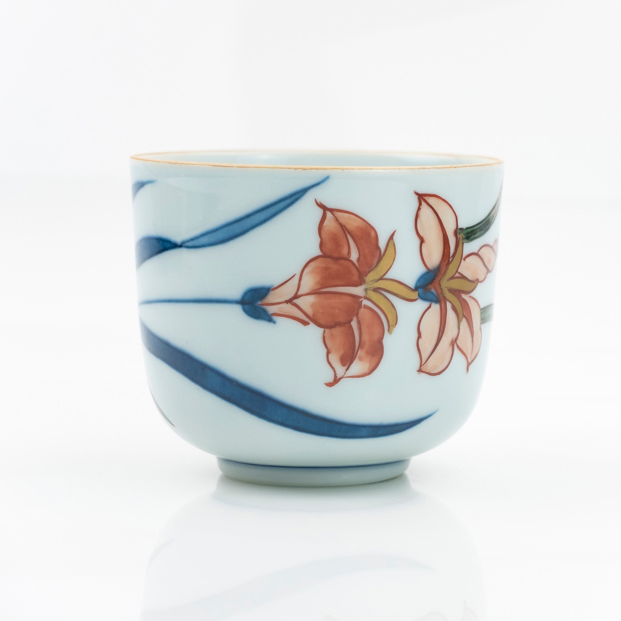 Gen'emon Kiln Dyed Nishiki Flower and Grass Pattern Cup and Saucer Arita Ware Old Imari Style (1)