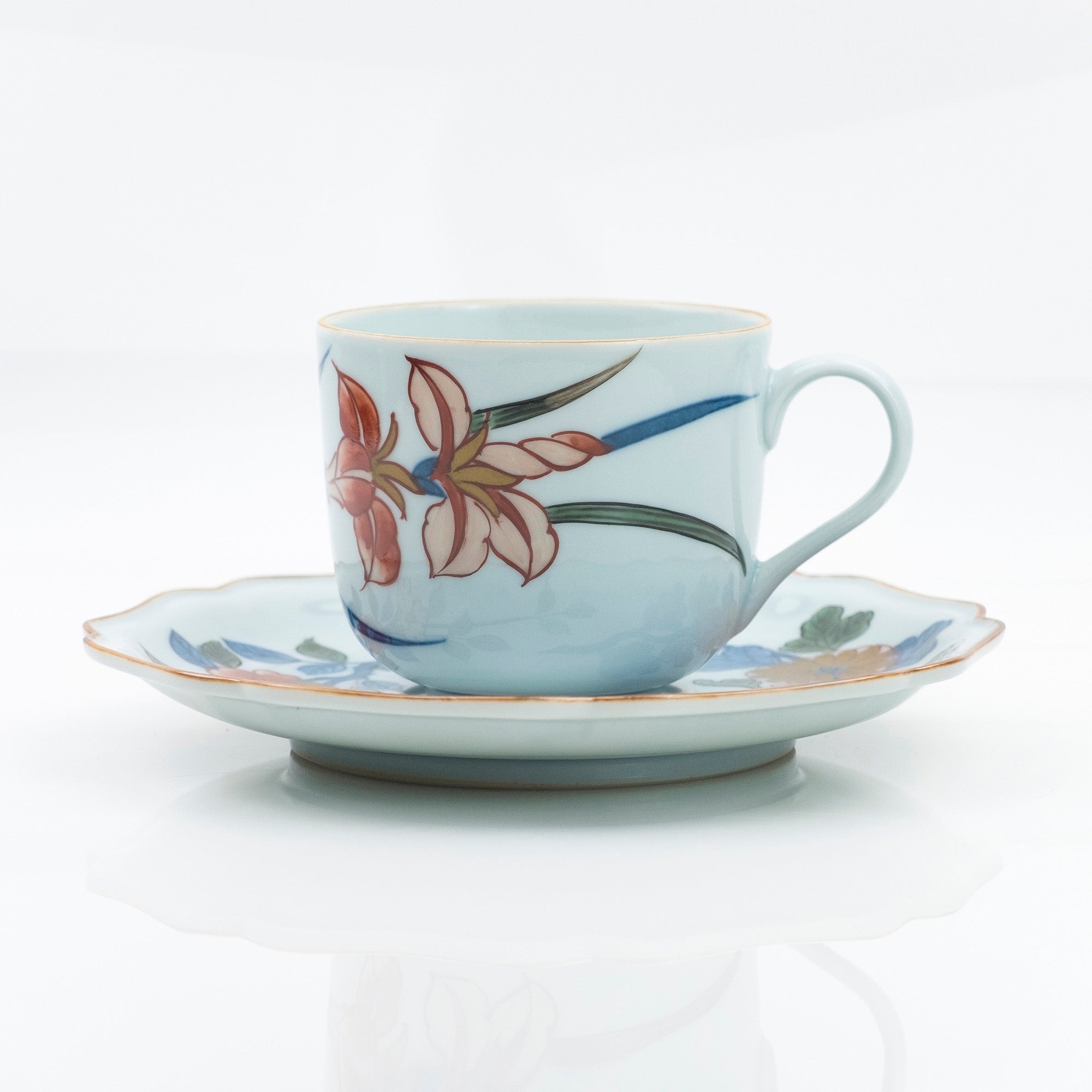 Gen'emon Kiln Dyed Nishiki Flower and Grass Pattern Cup and Saucer Arita Ware Old Imari Style (2)