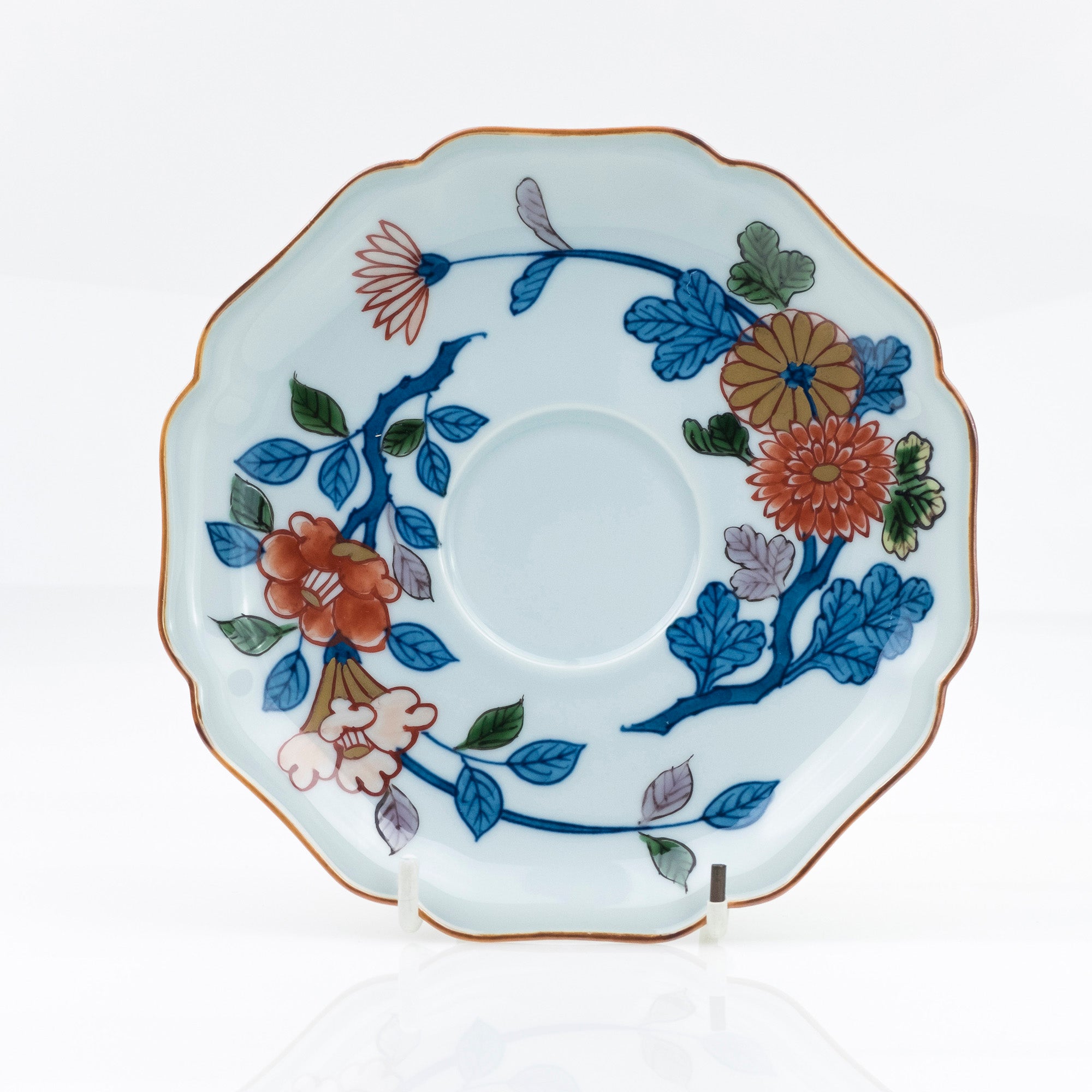 Gen'emon Kiln Dyed Nishiki Flower and Grass Pattern Cup and Saucer Arita Ware Old Imari Style (2)