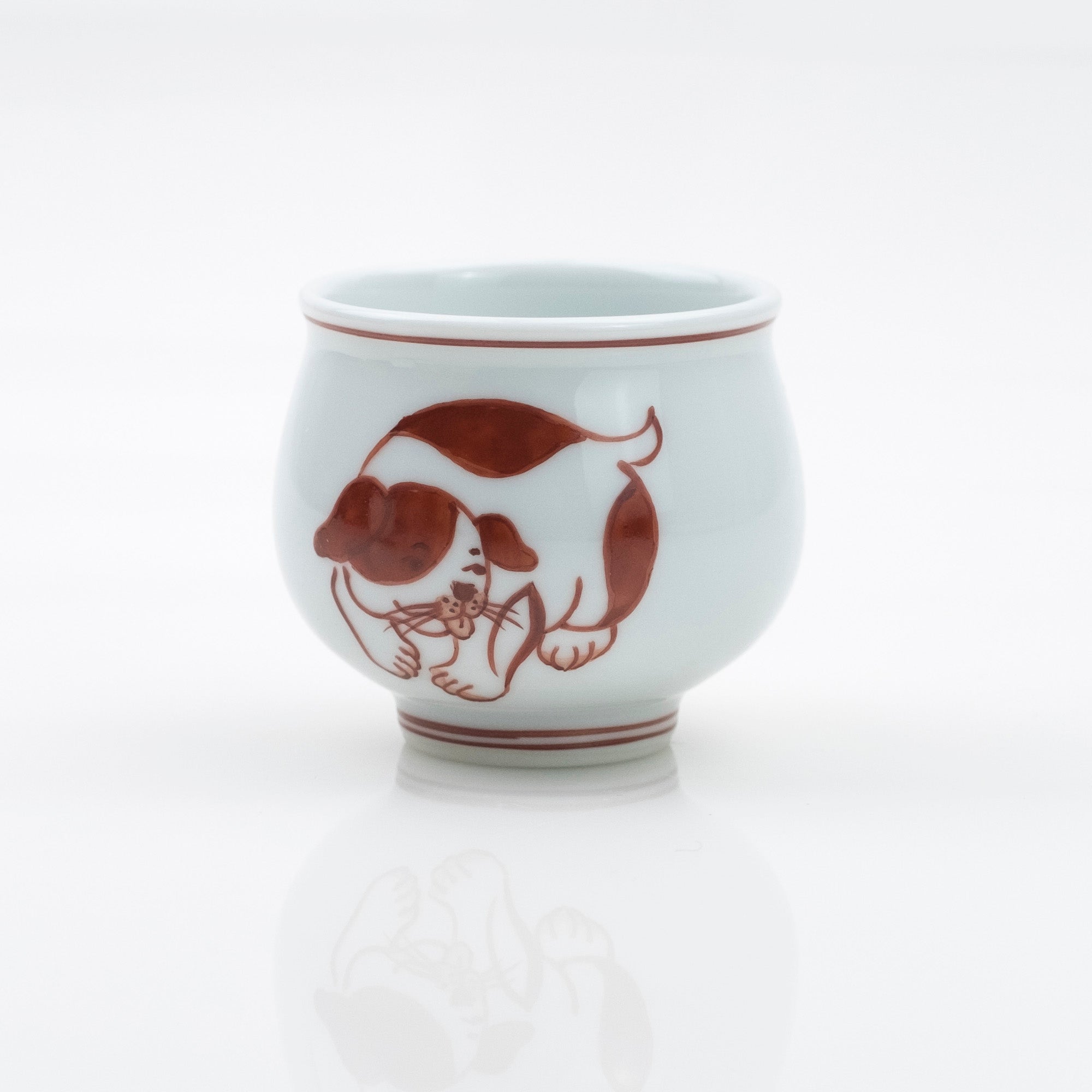 Gen'emon Kiln, Dark Blue and Red Zodiac Dog Sake Cup, Arita Ware, Wooden Box Included