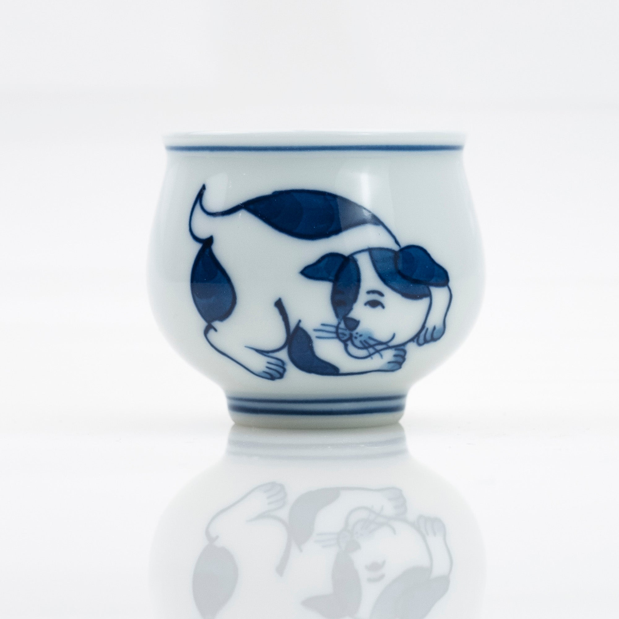 Gen'emon Kiln, Dark Blue and Red Zodiac Dog Sake Cup, Arita Ware, Wooden Box Included