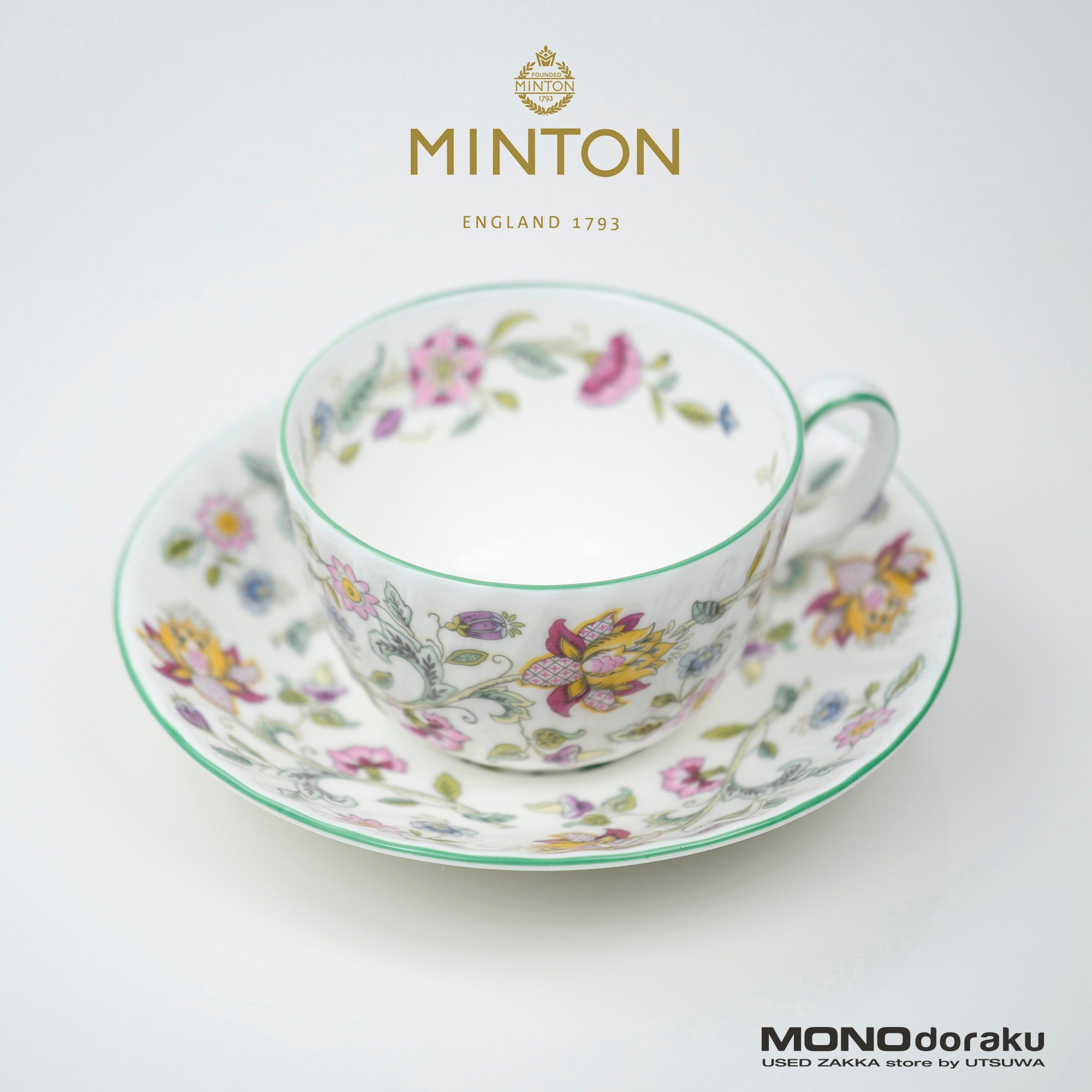Minton Haddon Hall Green Cup & Saucer, Good Condition (6)