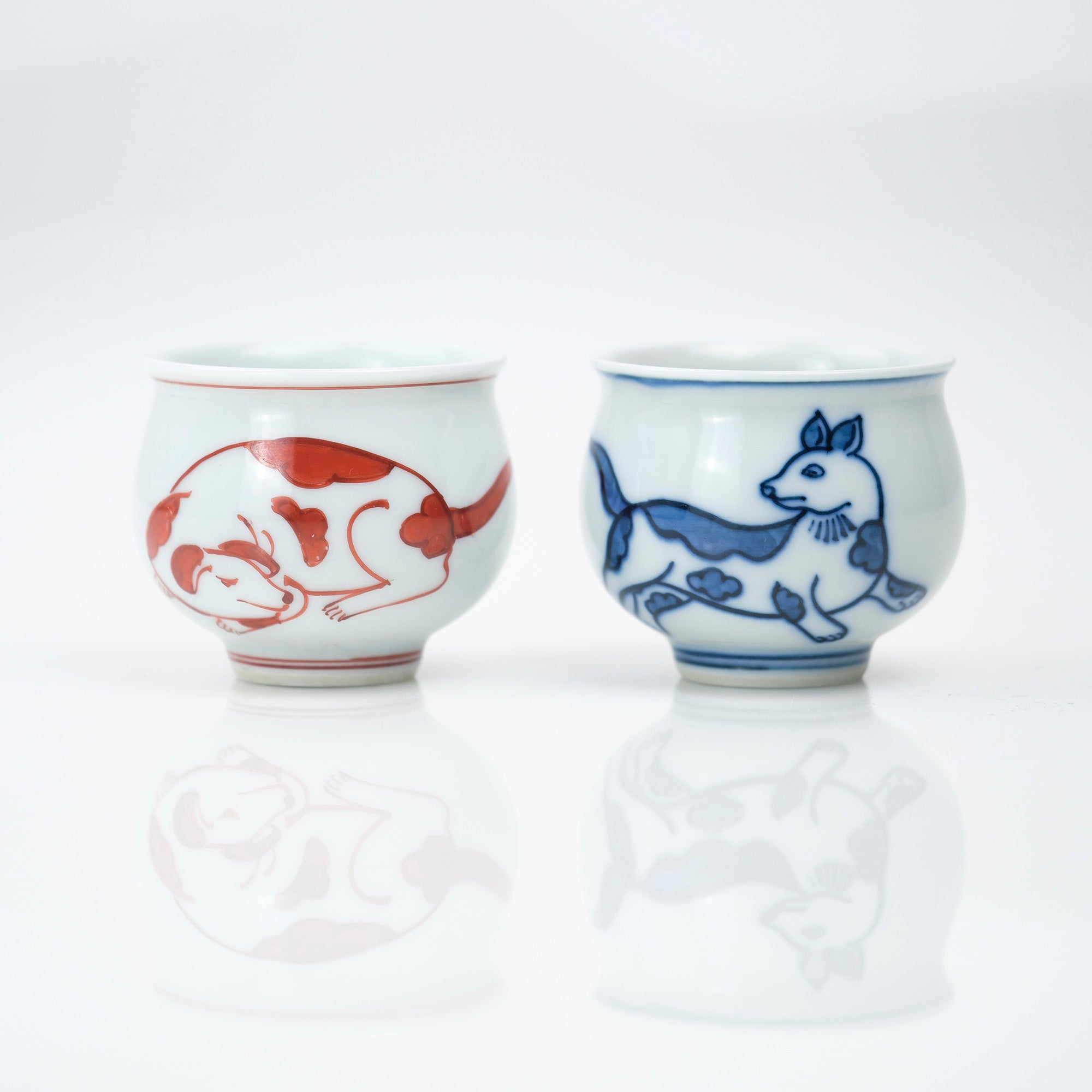 Gen'emon Kiln, Dark Blue and Red Zodiac Dog Sake Cup, Arita Ware, Wooden Box, Lucky Charm