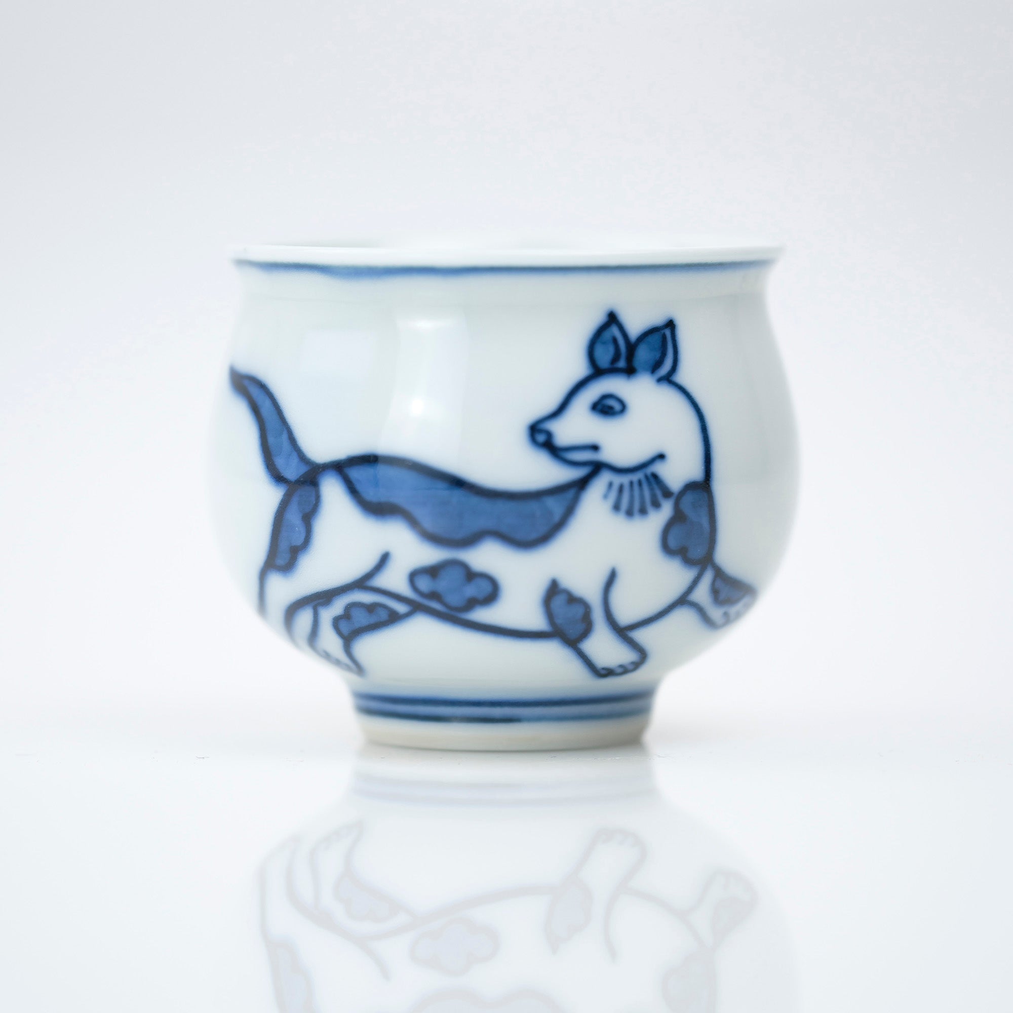Gen'emon Kiln, Dark Blue and Red Zodiac Dog Sake Cup, Arita Ware, Wooden Box, Lucky Charm