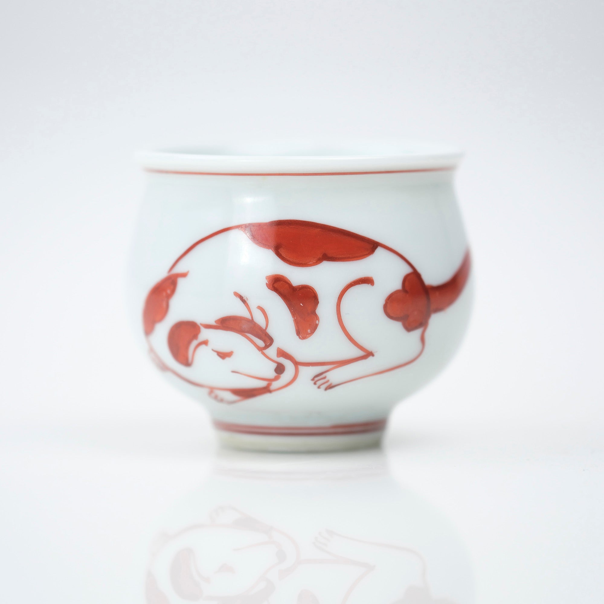 Gen'emon Kiln, Dark Blue and Red Zodiac Dog Sake Cup, Arita Ware, Wooden Box, Lucky Charm