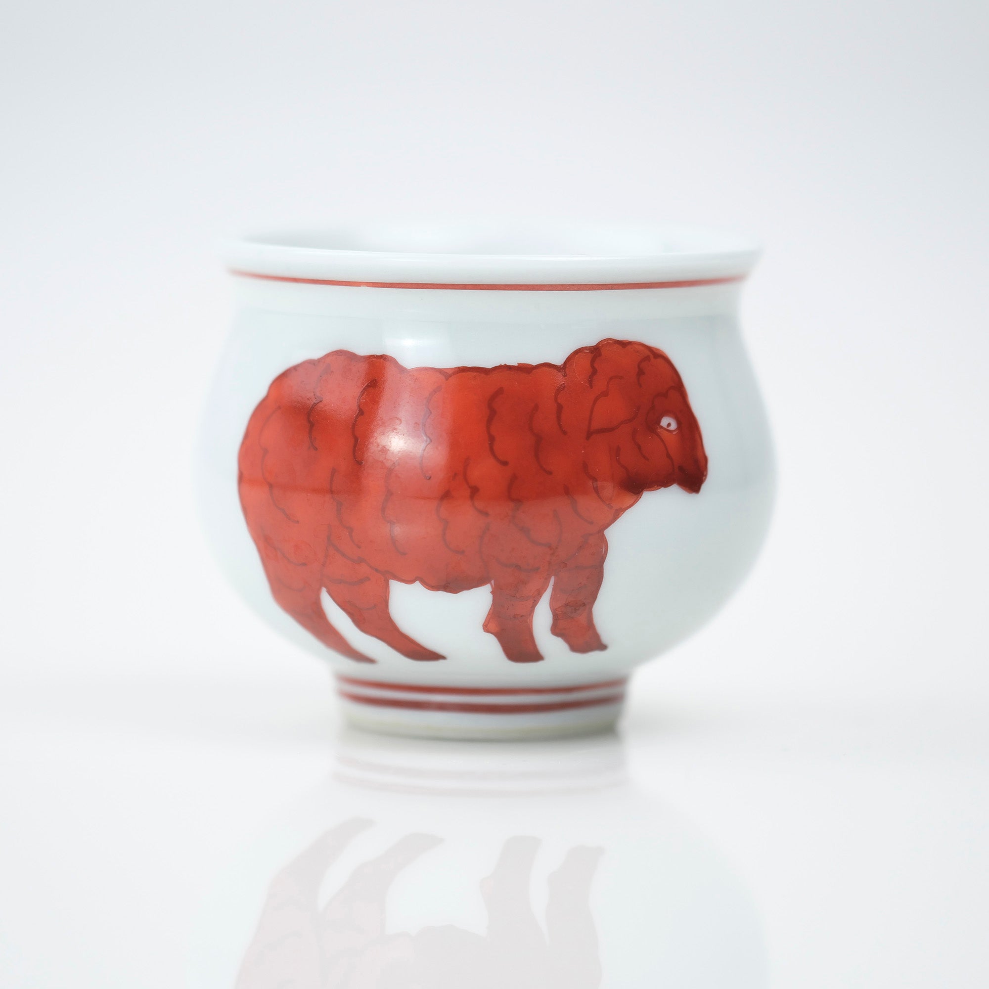 Gen'emon Kiln, Dark Blue and Red Zodiac, Sheep, Sake Cup, Arita Ware, Wooden Box, Lucky Charm
