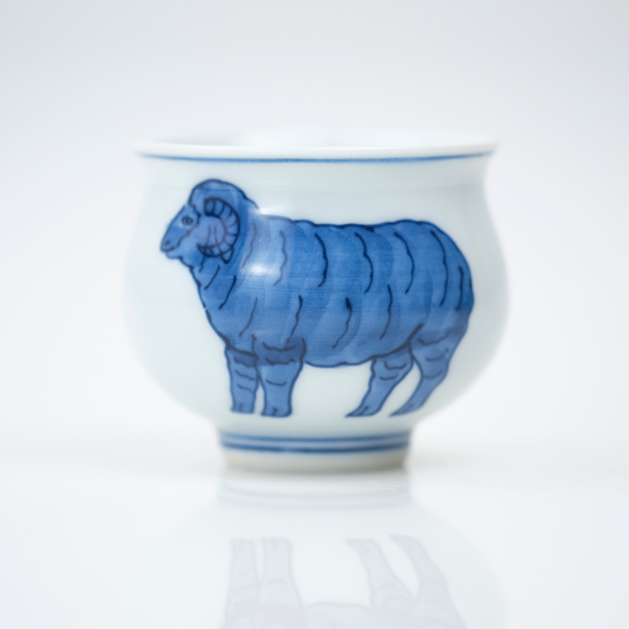 Gen'emon Kiln, Dark Blue and Red Zodiac, Sheep, Sake Cup, Arita Ware, Wooden Box, Lucky Charm