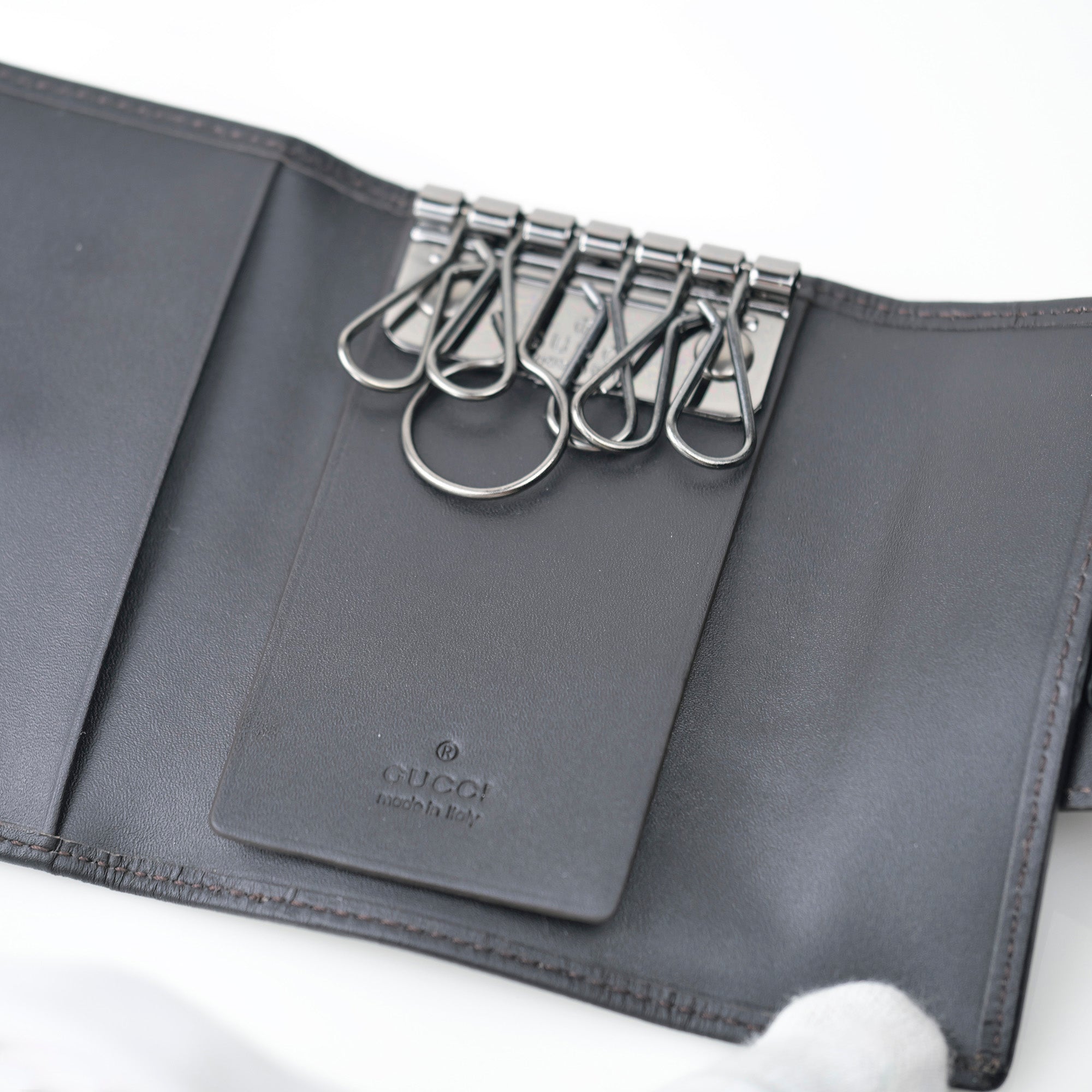 GUCCI GG Canvas Leather 6-Key Case 74212 0416 Black Brown