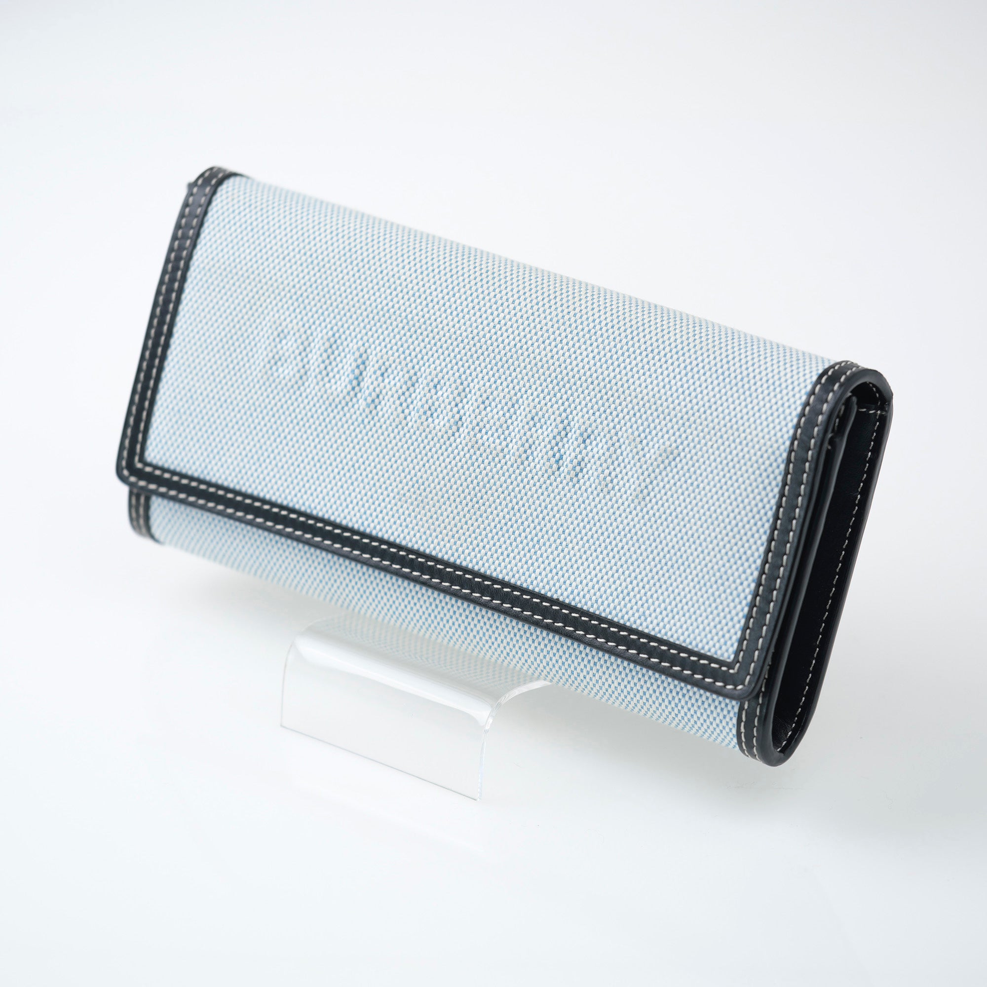 バーバリー BURBERRY エンボスロゴ フラップ長財布 コットンキャンバス レザー