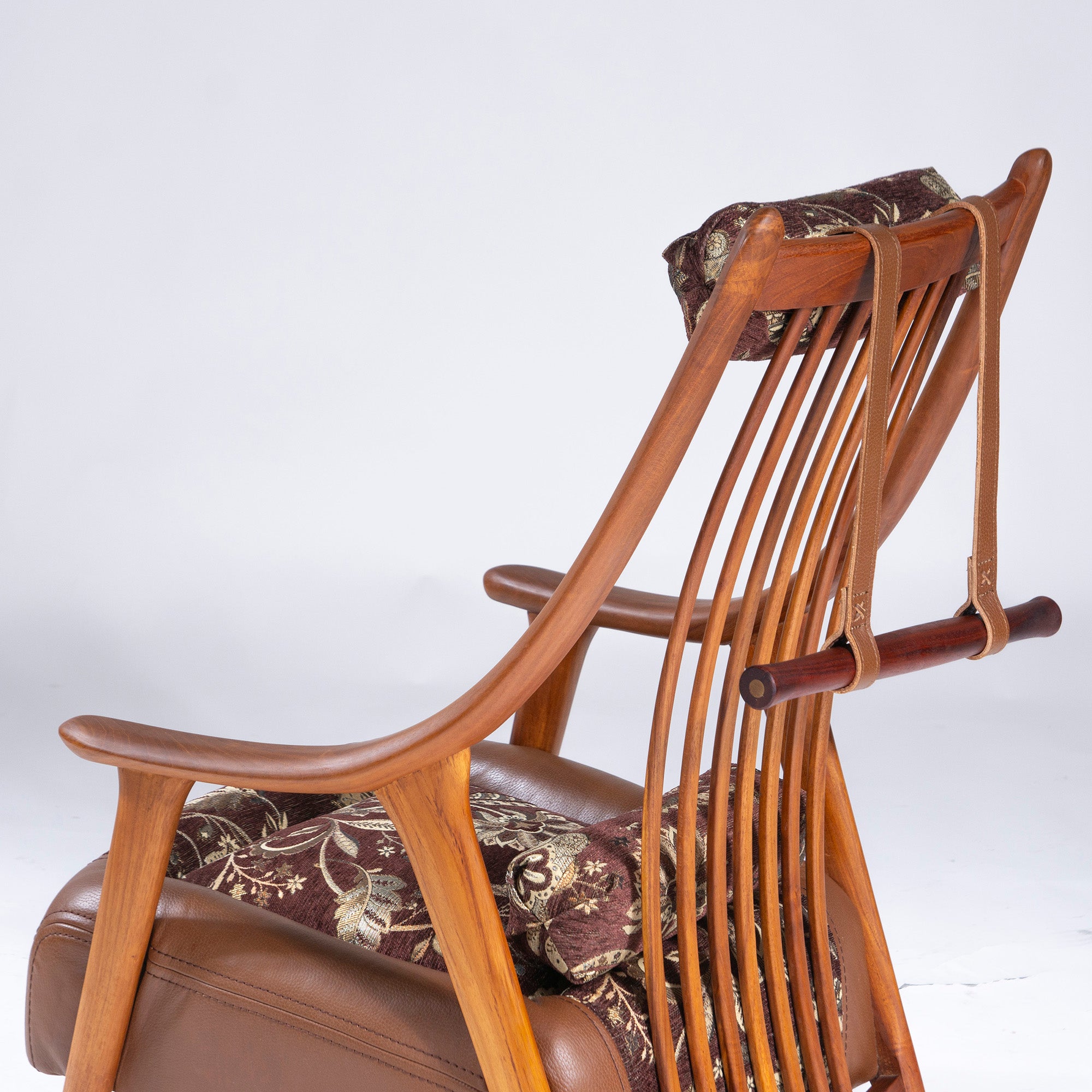BC Kobo Lounge Chair, Craft Chair, Solid Teak, Genuine Leather, Fabric, Cushion Included, Personal Chair, Armchair, Japanese Modern