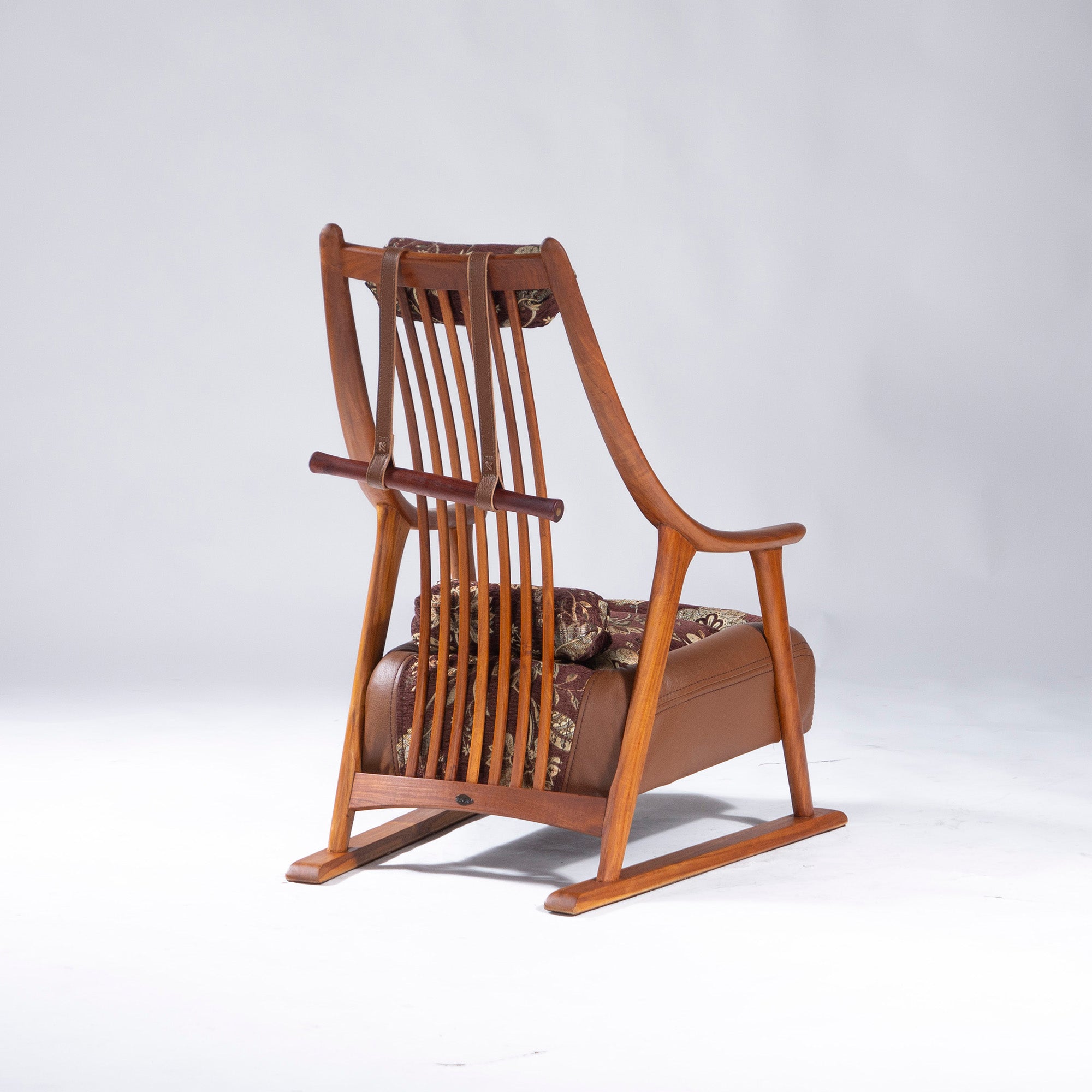 BC Kobo Lounge Chair, Craft Chair, Solid Teak, Genuine Leather, Fabric, Cushion Included, Personal Chair, Armchair, Japanese Modern