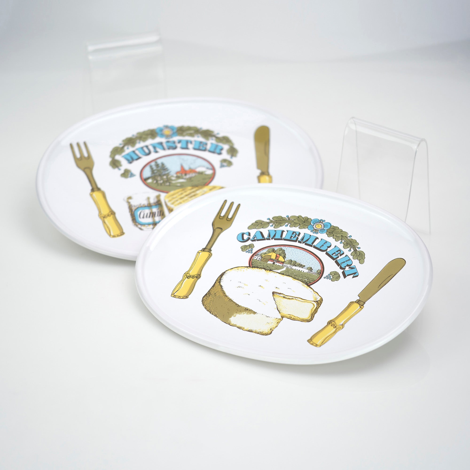 Estello French Porcelain Tableware Plates, Cheese Pattern, Set of 2