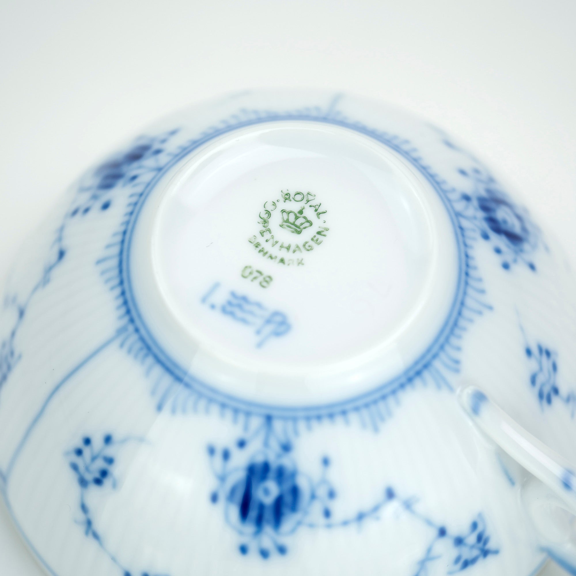 Royal Copenhagen Blue Fluted Plain Teacup and Saucer (2) in good condition