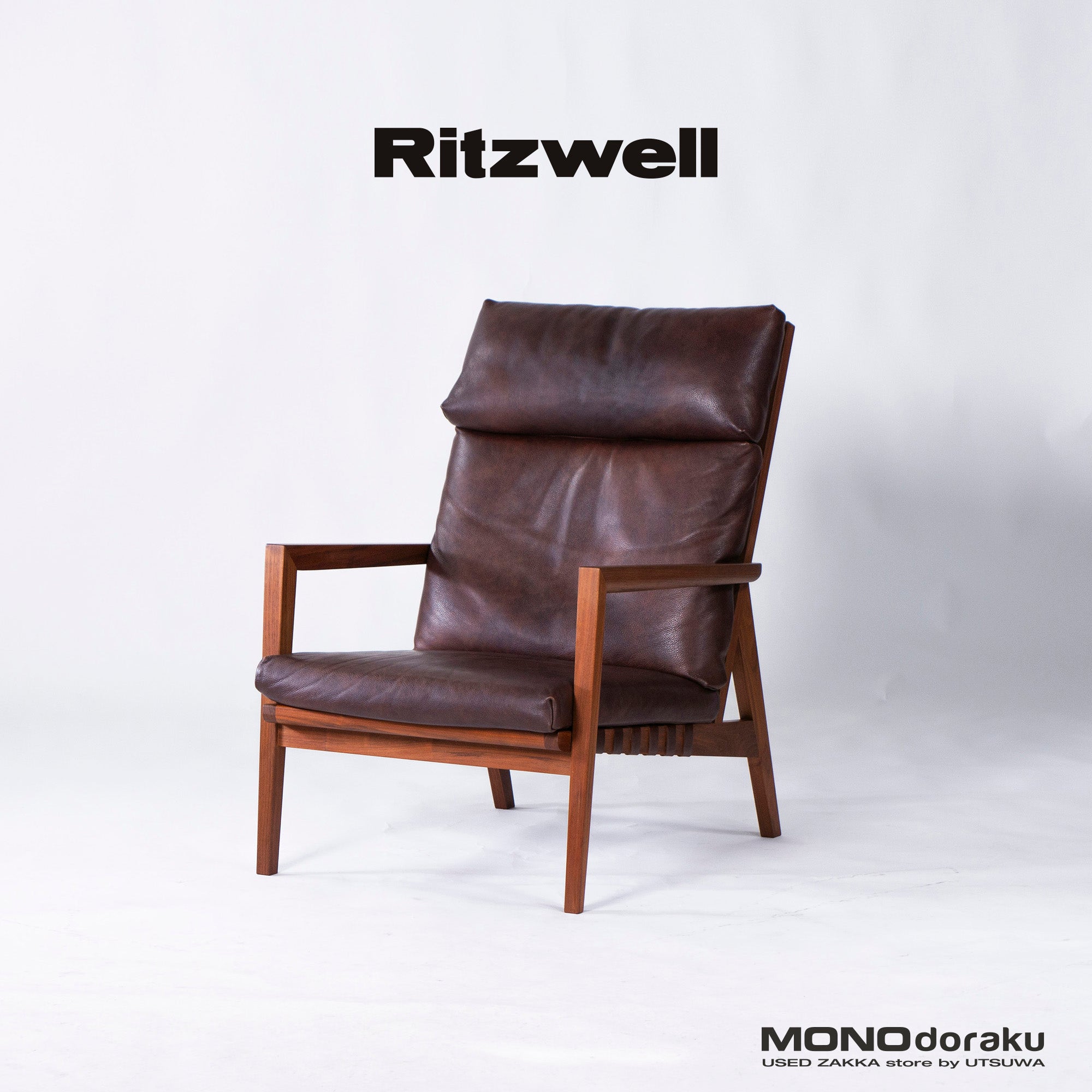 Lounge chair Ritzwell BLAVA Brava easy chair high back solid walnut leather genuine leather modern