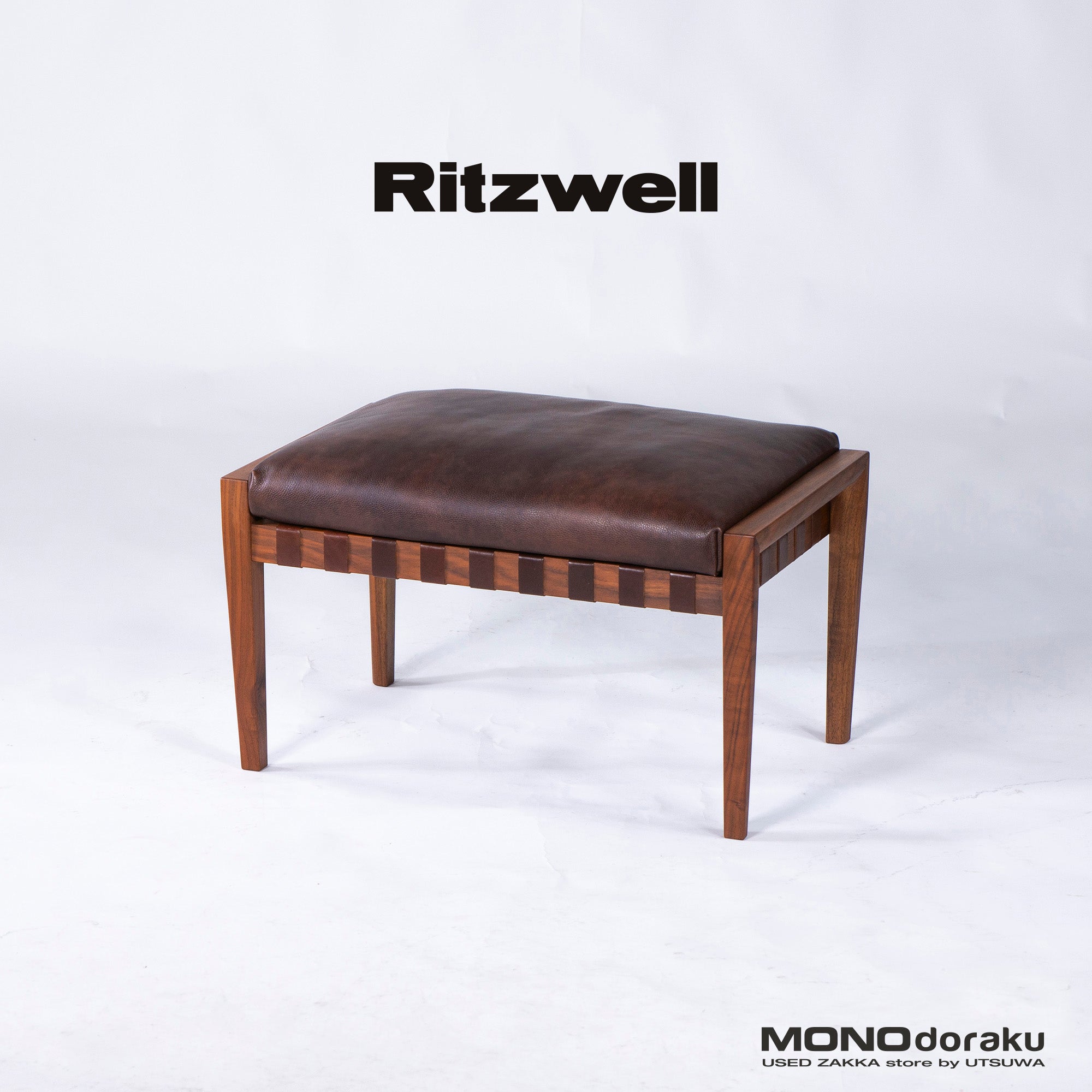 Ritzwell BLAVA Ottoman, Solid Walnut, Leather, Genuine Leather, Oil Finish, Stool, Natural Modern