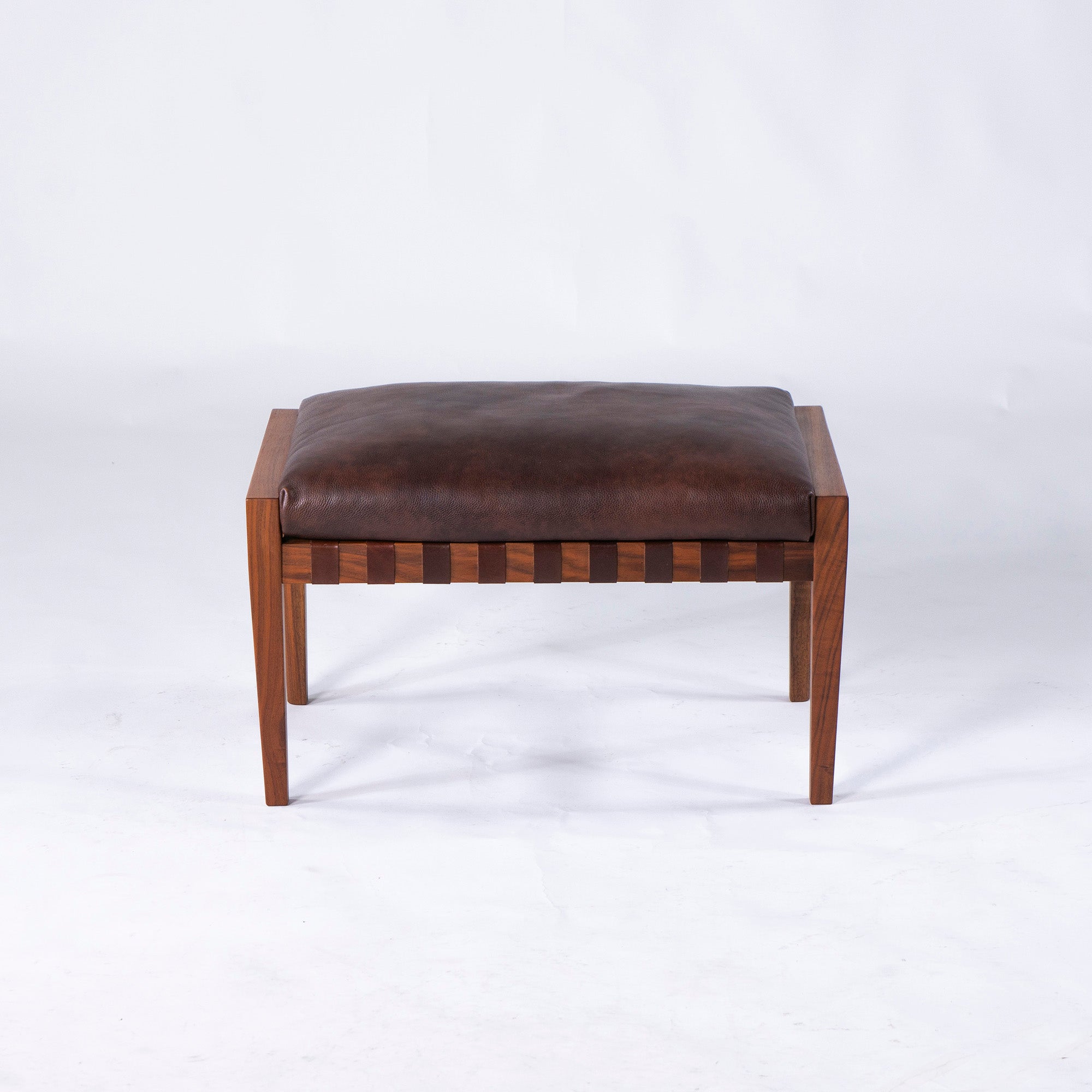 Ritzwell BLAVA Ottoman, Solid Walnut, Leather, Genuine Leather, Oil Finish, Stool, Natural Modern