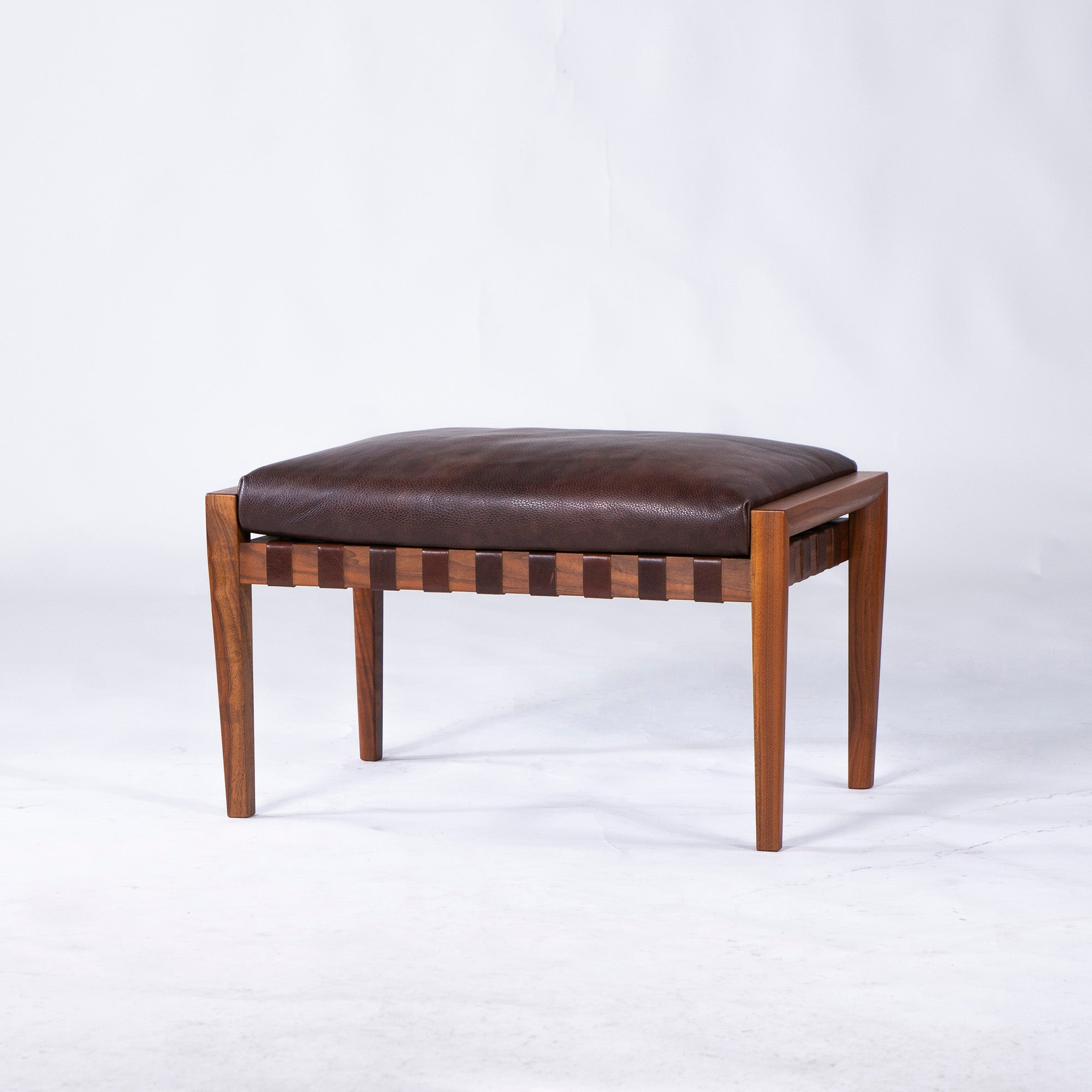Ritzwell BLAVA Ottoman, Solid Walnut, Leather, Genuine Leather, Oil Finish, Stool, Natural Modern