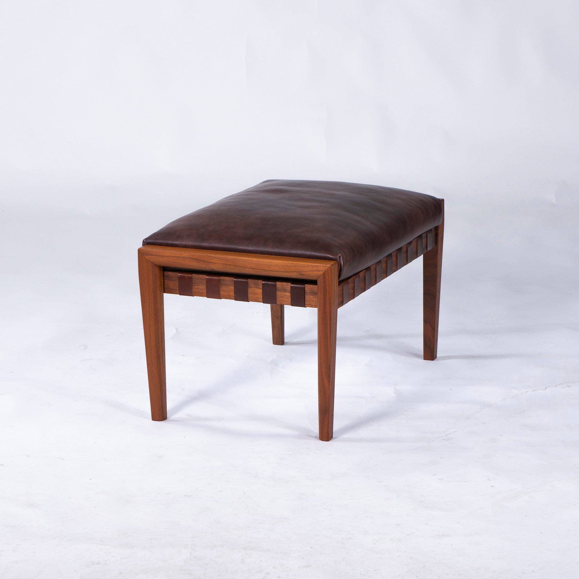 Ritzwell BLAVA Ottoman, Solid Walnut, Leather, Genuine Leather, Oil Finish, Stool, Natural Modern