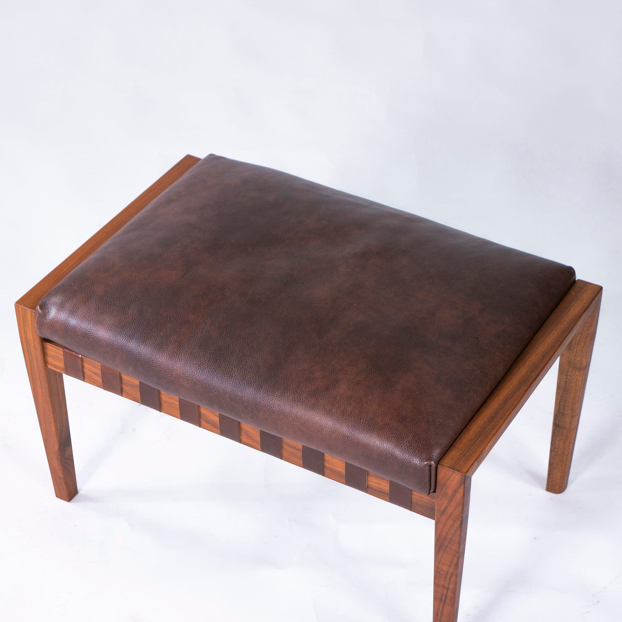 Ritzwell BLAVA Ottoman, Solid Walnut, Leather, Genuine Leather, Oil Finish, Stool, Natural Modern