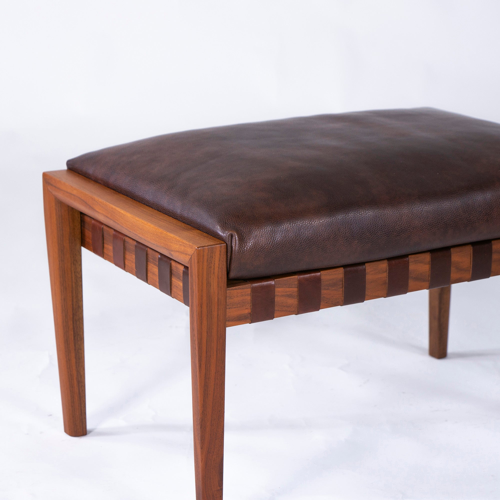 Ritzwell BLAVA Ottoman, Solid Walnut, Leather, Genuine Leather, Oil Finish, Stool, Natural Modern