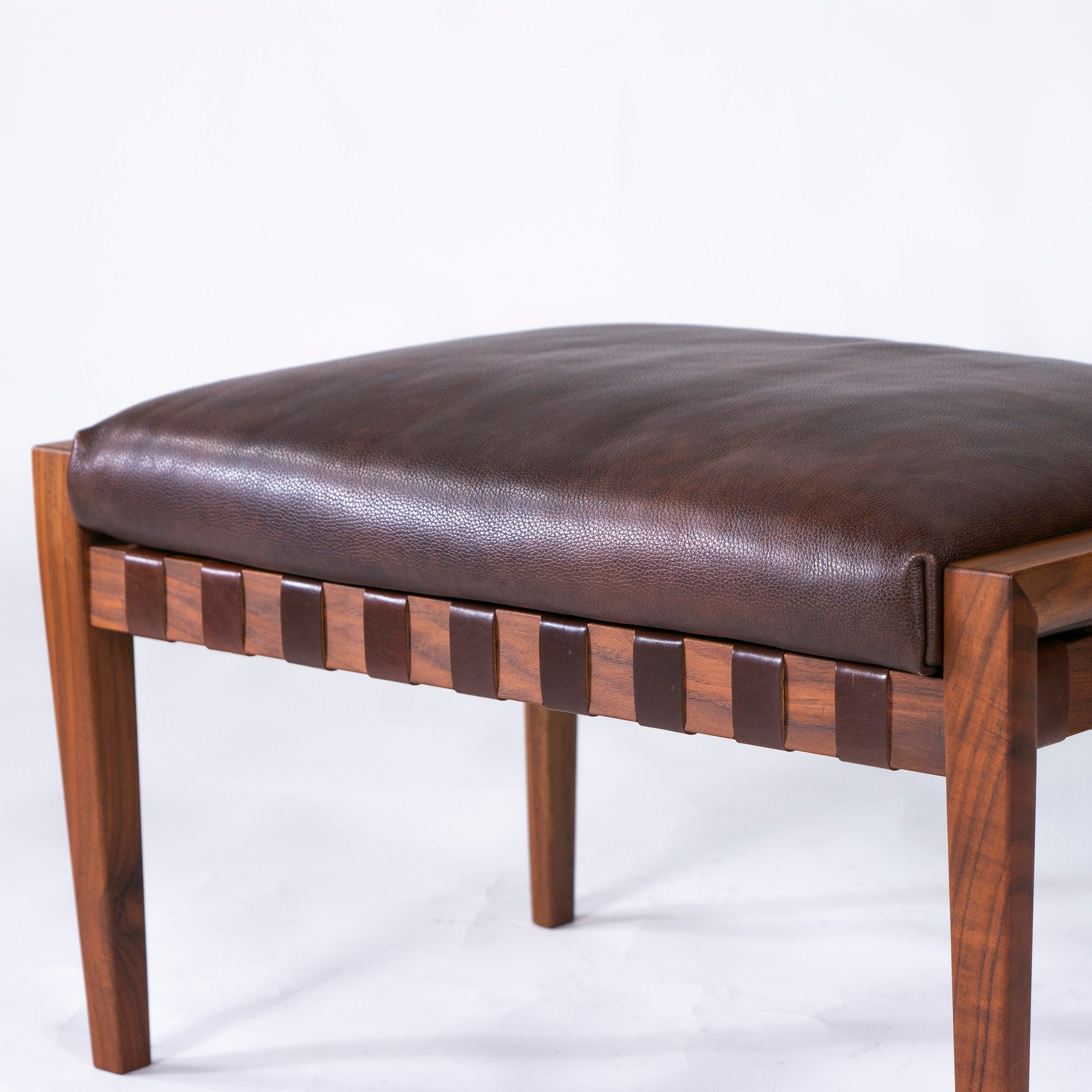 Ritzwell BLAVA Ottoman, Solid Walnut, Leather, Genuine Leather, Oil Finish, Stool, Natural Modern