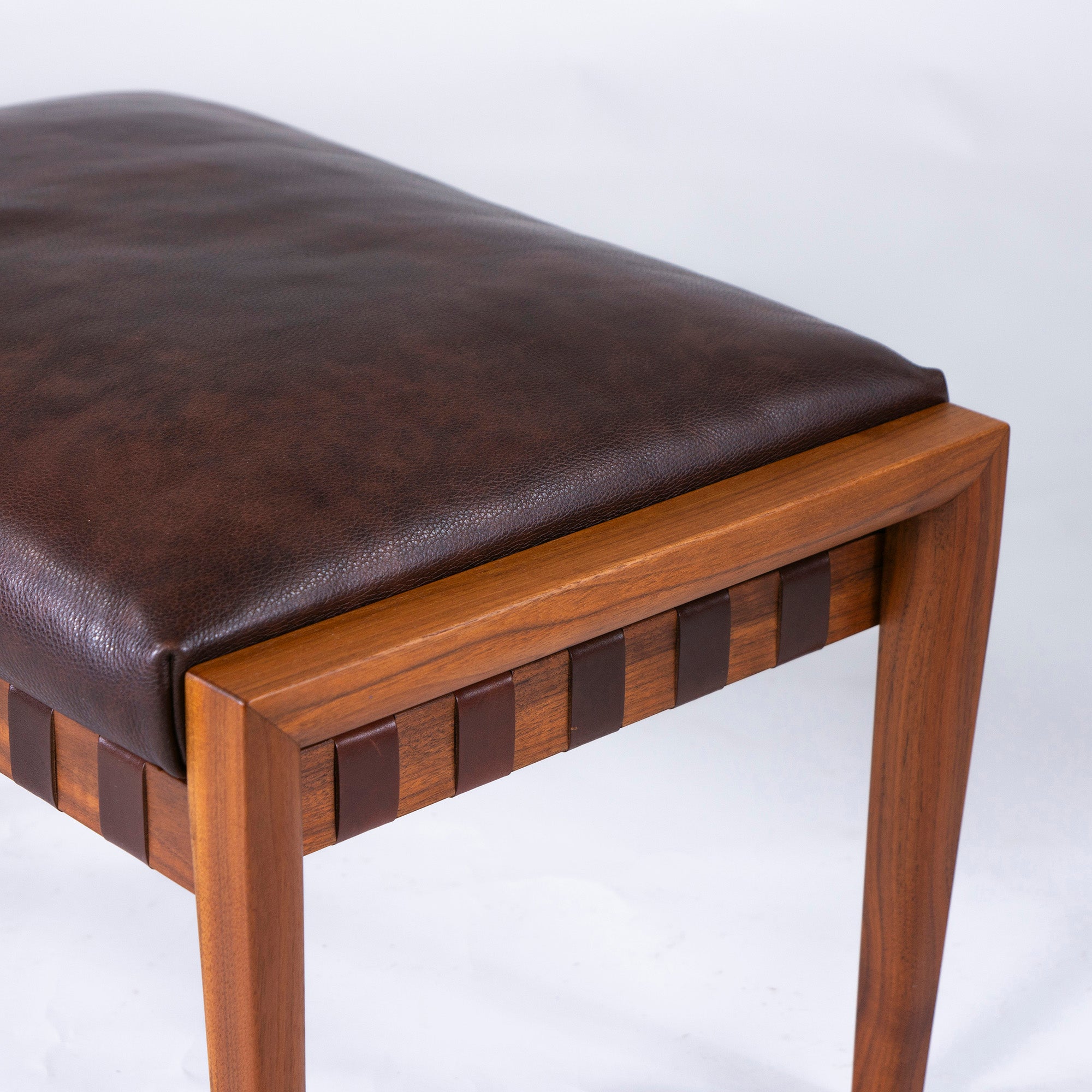 Ritzwell BLAVA Ottoman, Solid Walnut, Leather, Genuine Leather, Oil Finish, Stool, Natural Modern