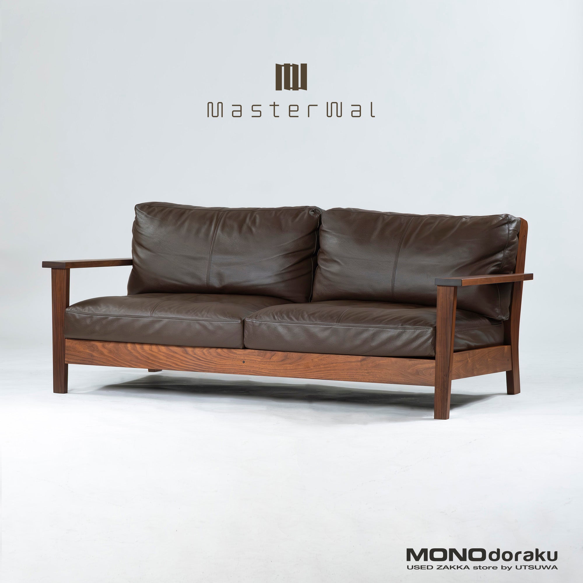 MASTERWAL Picchio PS1 sofa, solid walnut, oil finish, genuine leather, wood frame