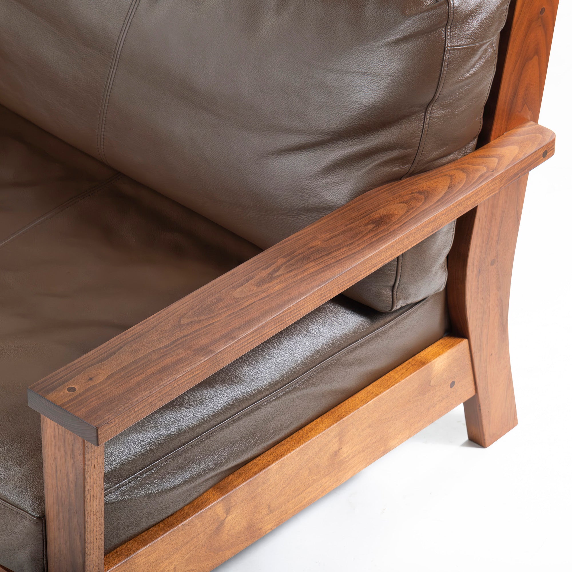 MASTERWAL Picchio PS1 sofa, solid walnut, oil finish, genuine leather, wood frame