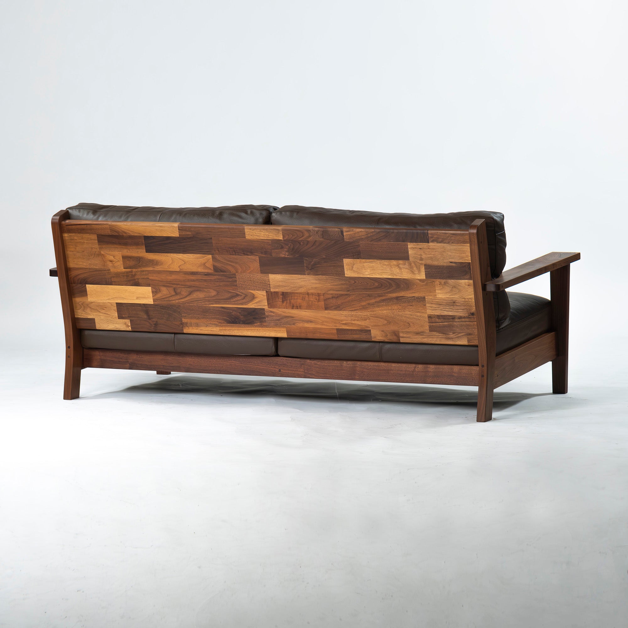 MASTERWAL Picchio PS1 sofa, solid walnut, oil finish, genuine leather, wood frame