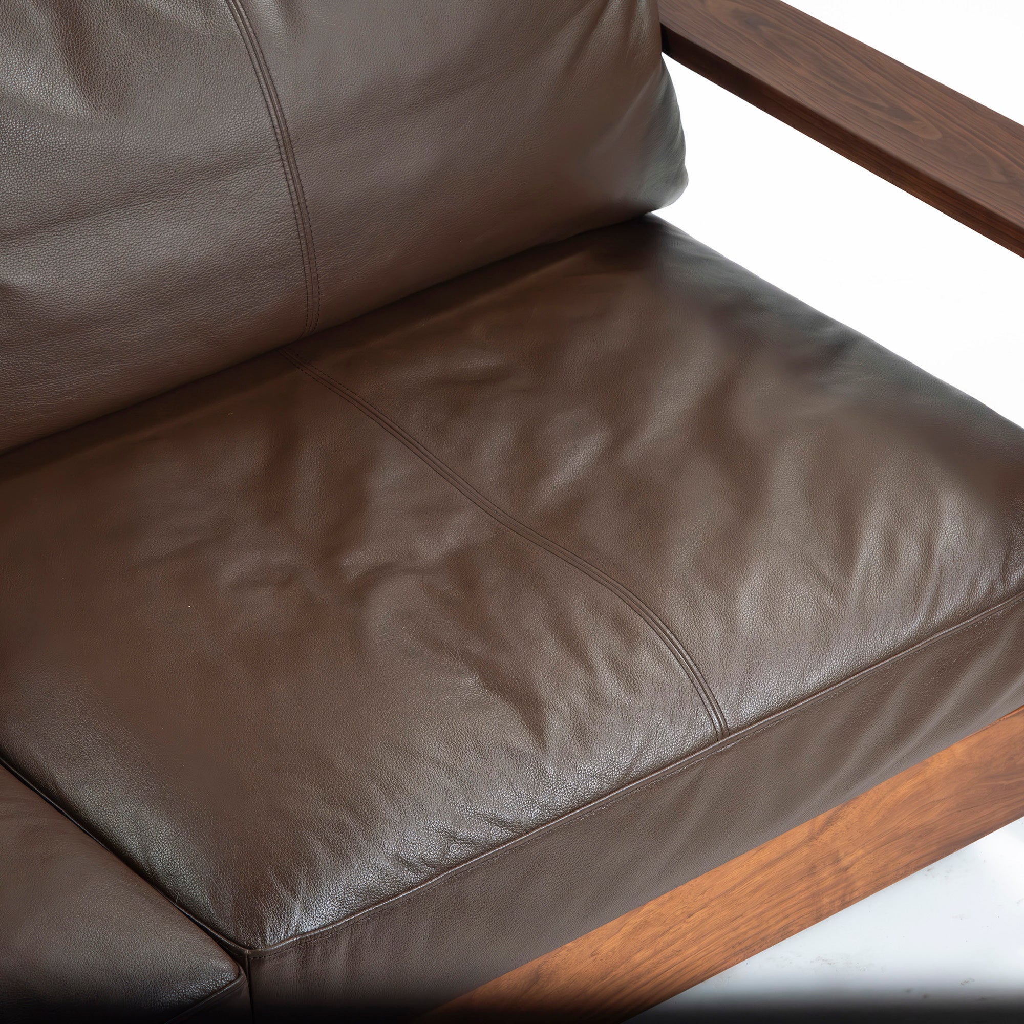 MASTERWAL Picchio PS1 sofa, solid walnut, oil finish, genuine leather, wood frame