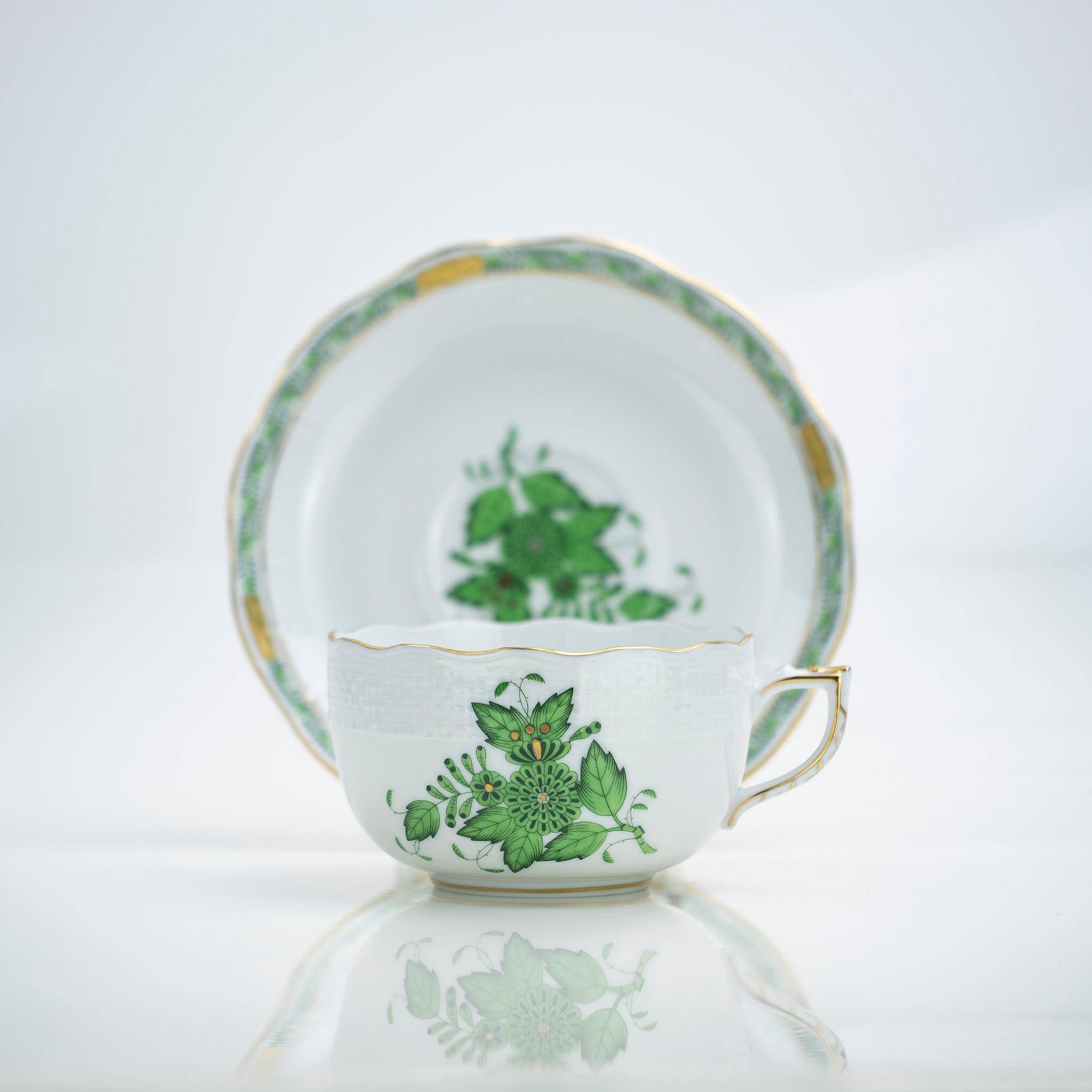 ヘレンド アポニー グリーン Herend Apponyi Green ティーカップ&ソーサー 金彩 ハンドペイント