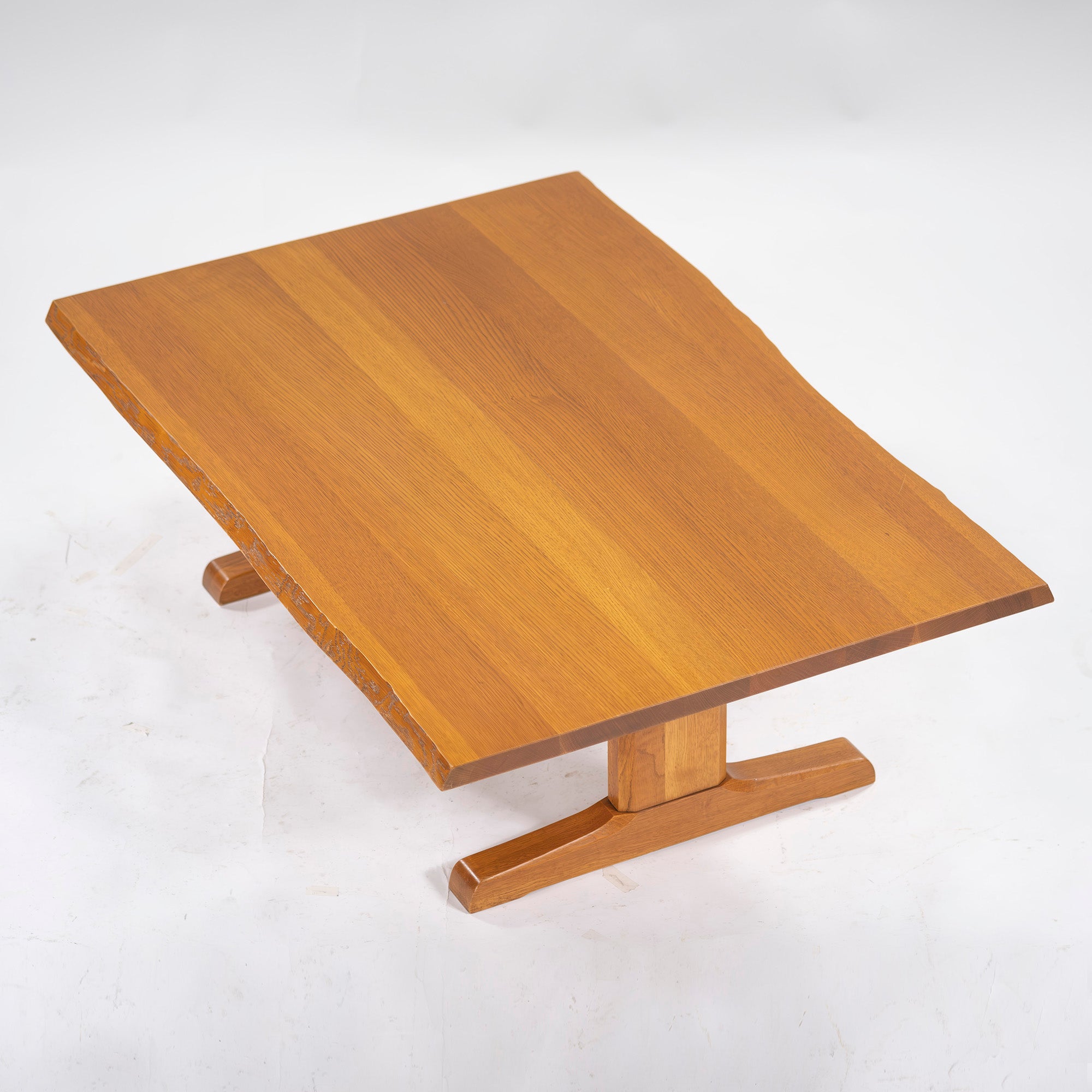 Center table, Kashiwa Mokko, low table, w120, oak wood, with bark, one-piece board style, low table, solid wood, oak wood, Japanese modern, living room table