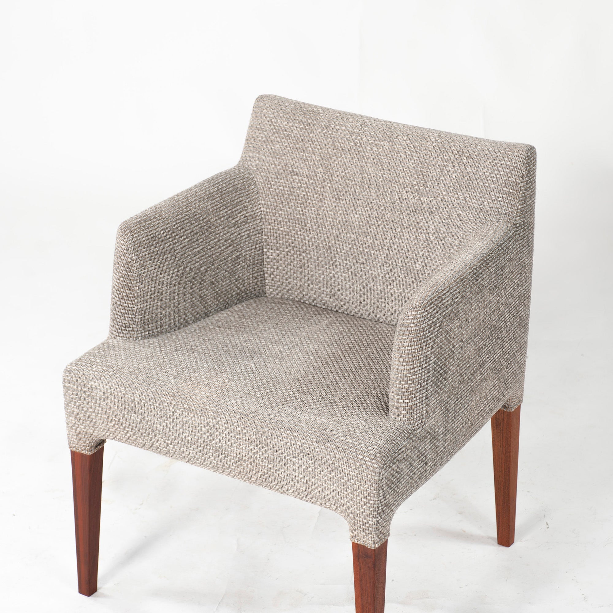 Ritzwell C-LINE armchairs in walnut (2), oil-finished with fabric upholstery. Simple, Scandinavian modern design.