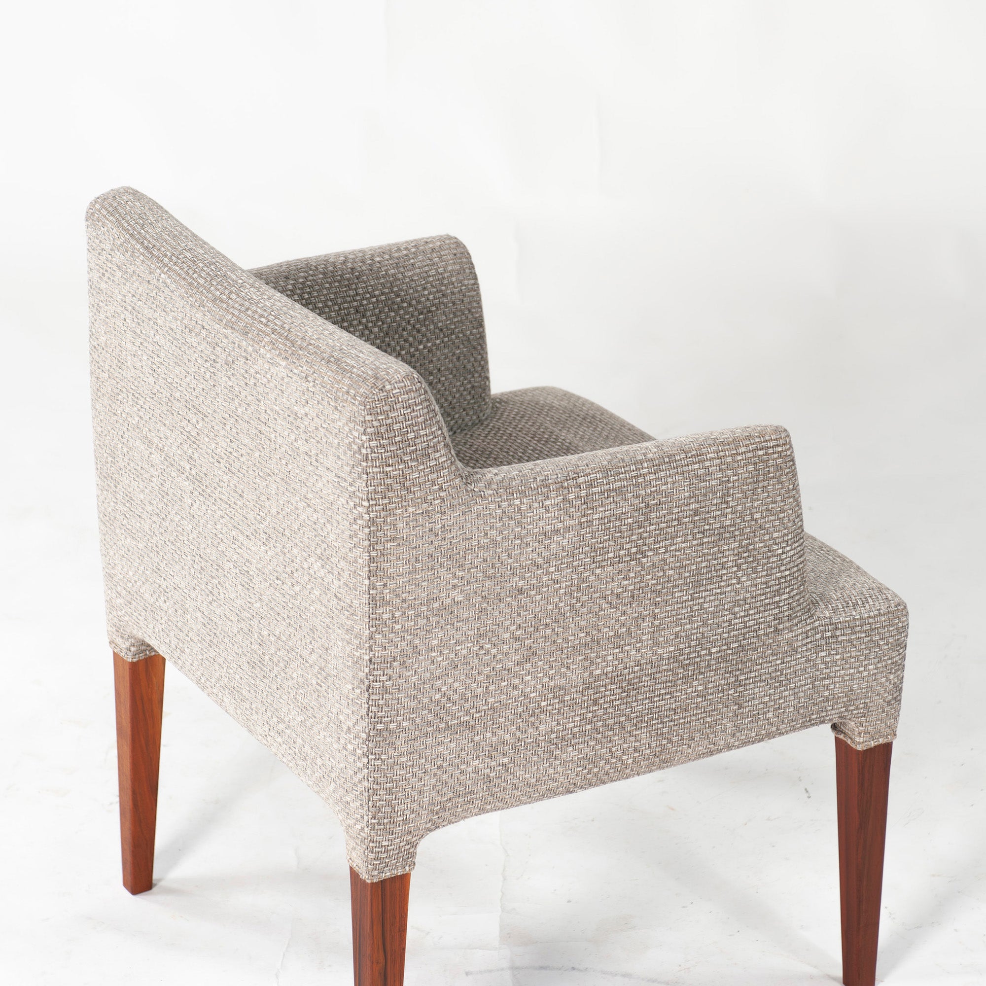 Ritzwell C-LINE armchairs in walnut (2), oil-finished with fabric upholstery. Simple, Scandinavian modern design.