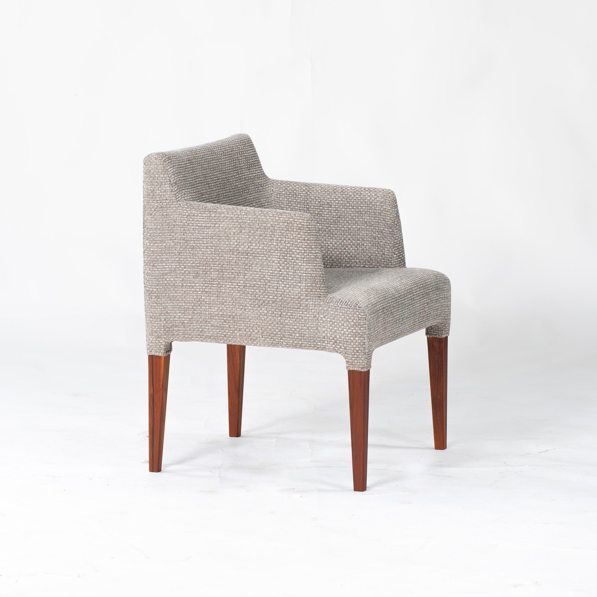 Ritzwell C-LINE armchairs in walnut (2), oil-finished with fabric upholstery. Simple, Scandinavian modern design.
