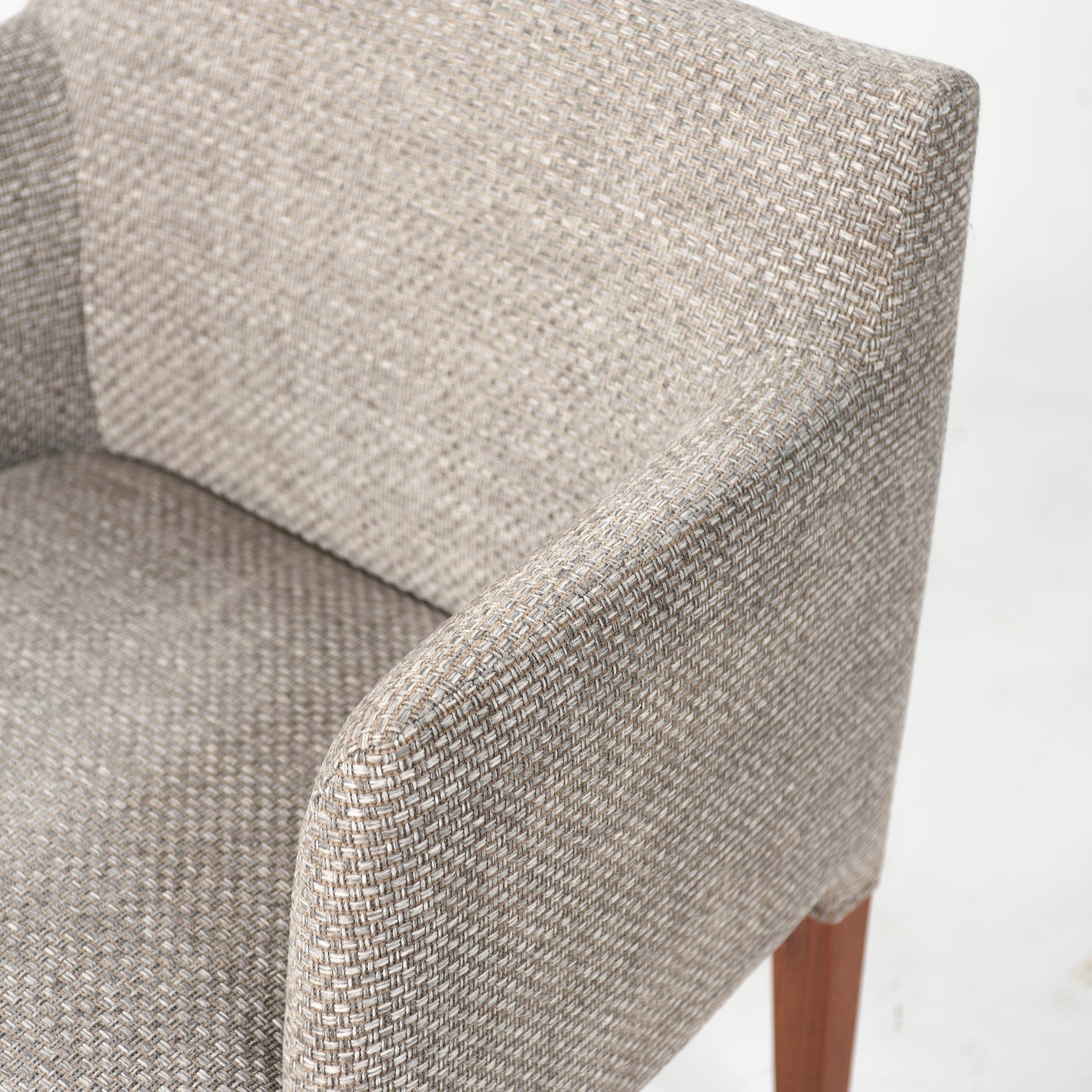 Ritzwell C-LINE armchairs in walnut (2), oil-finished with fabric upholstery. Simple, Scandinavian modern design.