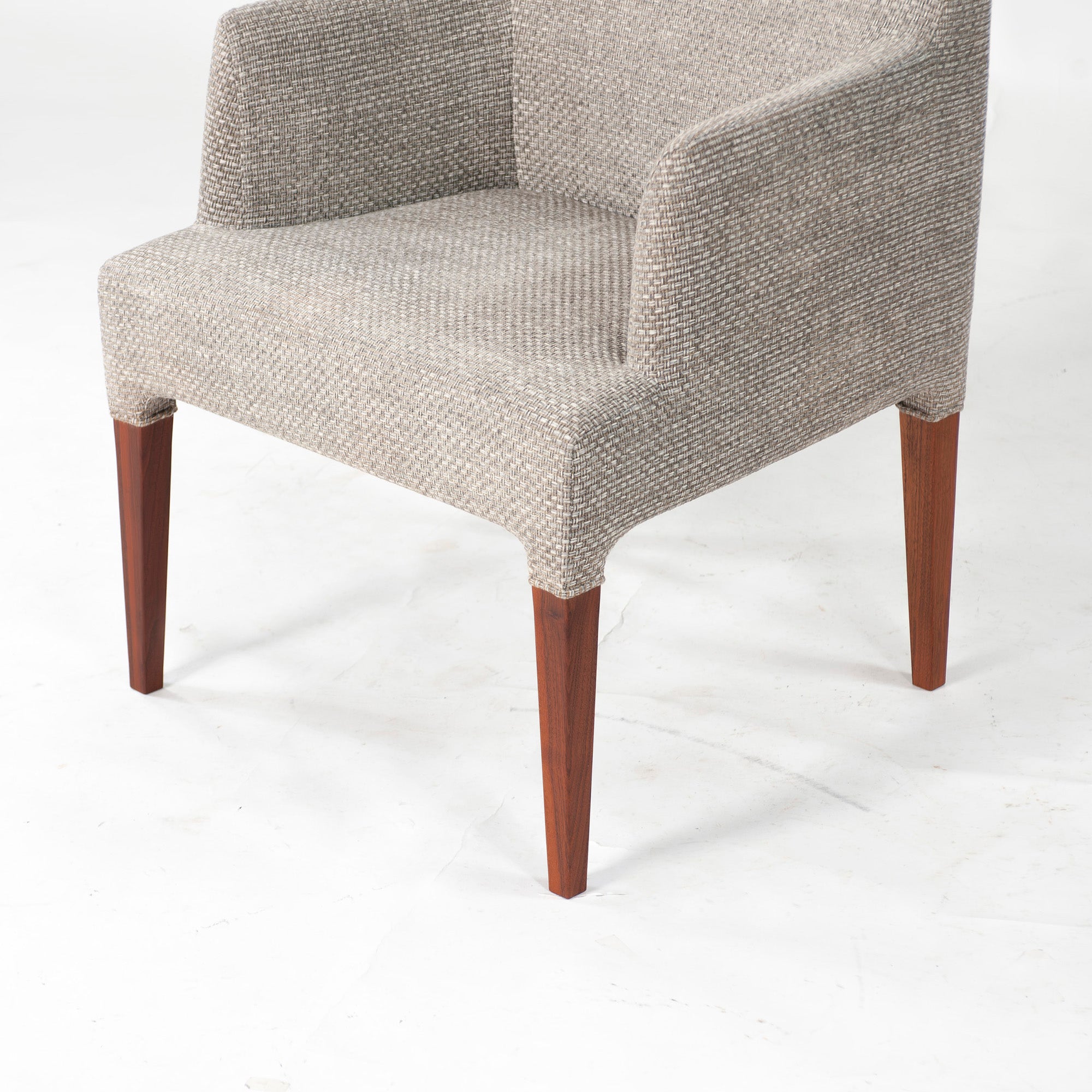 Ritzwell C-LINE armchairs in walnut (2), oil-finished with fabric upholstery. Simple, Scandinavian modern design.