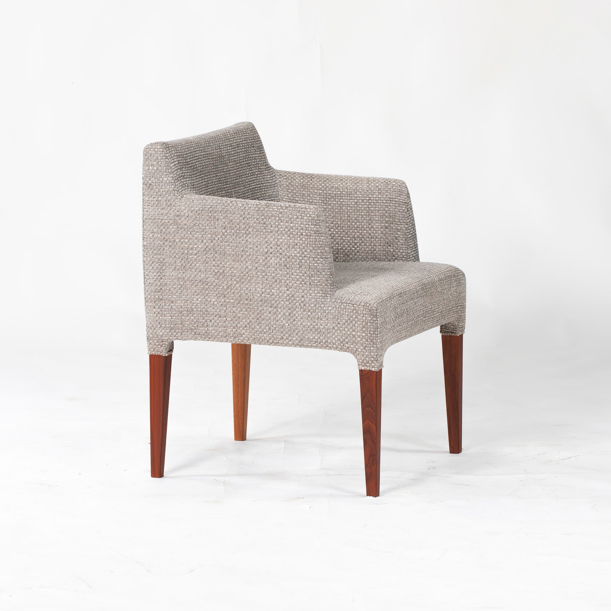 Ritzwell C-LINE armchair, walnut (3), oil-finished with fabric upholstery, simple Scandinavian modern design.