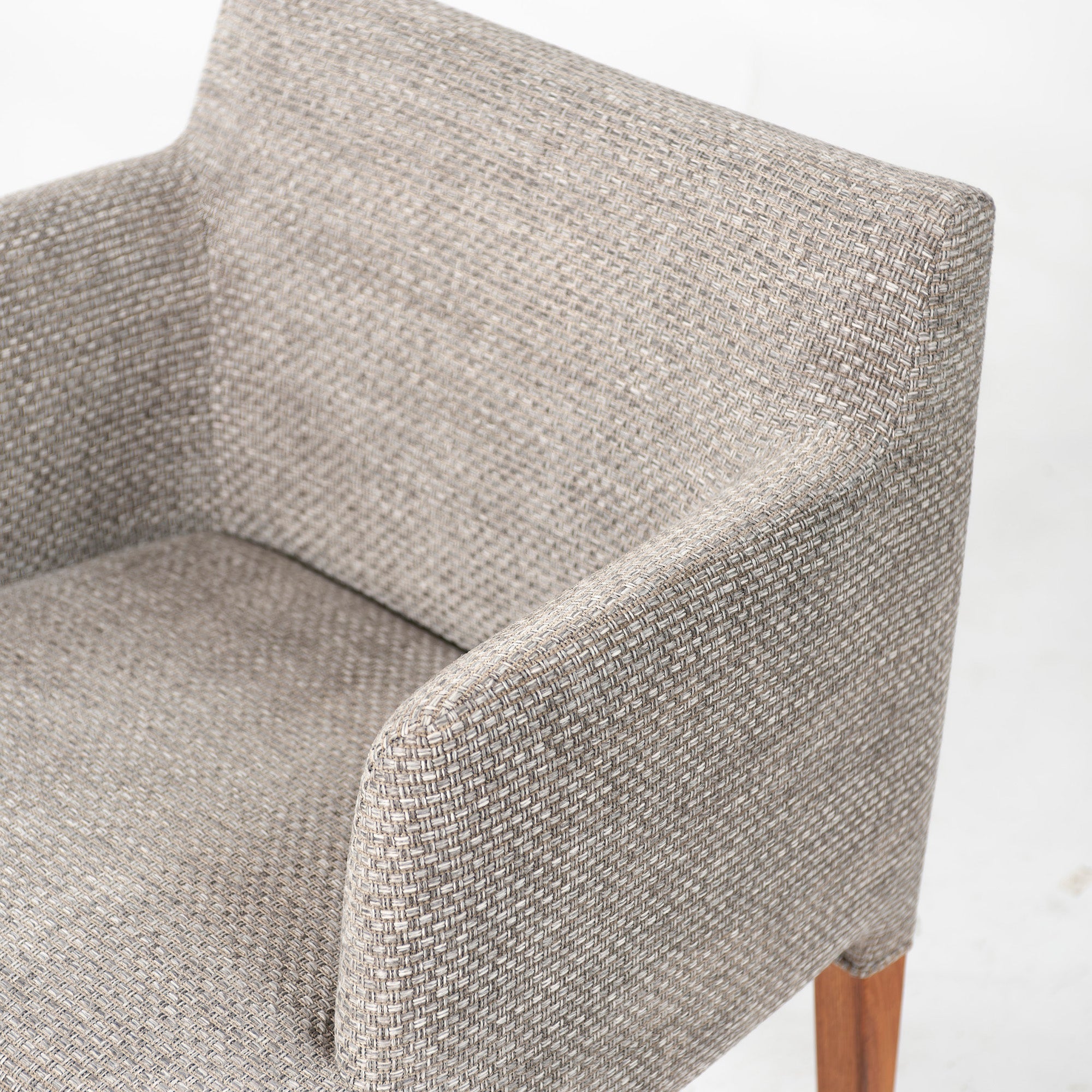 Ritzwell C-LINE armchair, walnut (3), oil-finished with fabric upholstery, simple Scandinavian modern design.