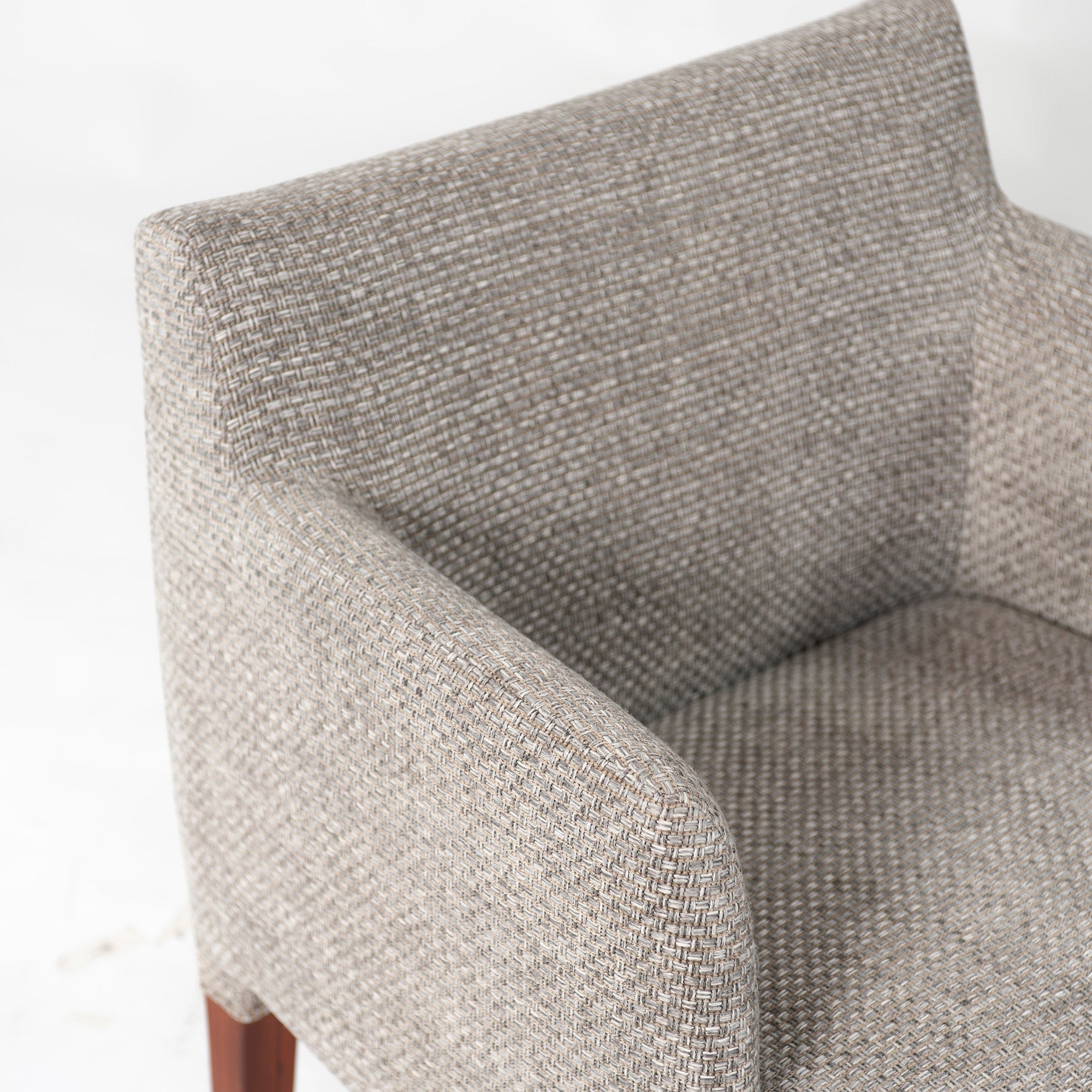 Ritzwell C-LINE armchair, walnut (3), oil-finished with fabric upholstery, simple Scandinavian modern design.