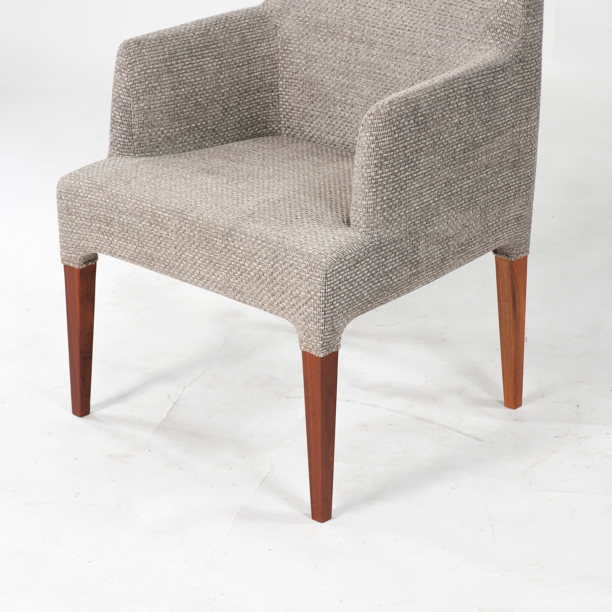 Ritzwell C-LINE armchair, walnut (3), oil-finished with fabric upholstery, simple Scandinavian modern design.