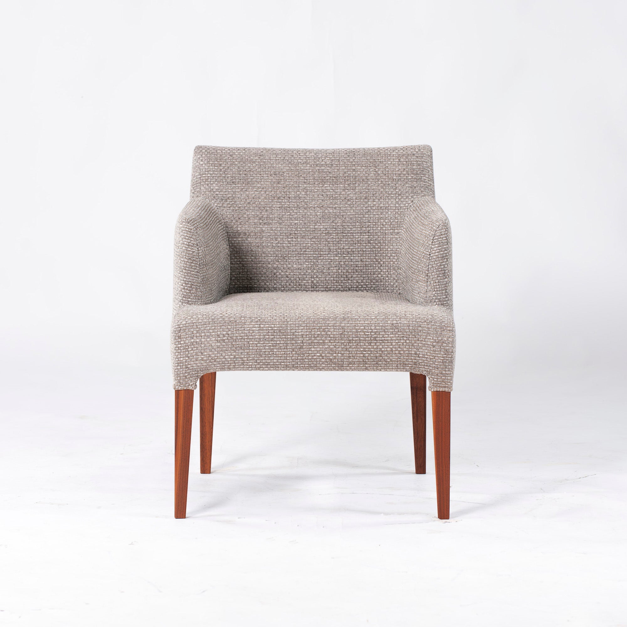 Ritzwell C-LINE armchair, walnut (5), oil-finished with fabric upholstery, simple Scandinavian modern design.