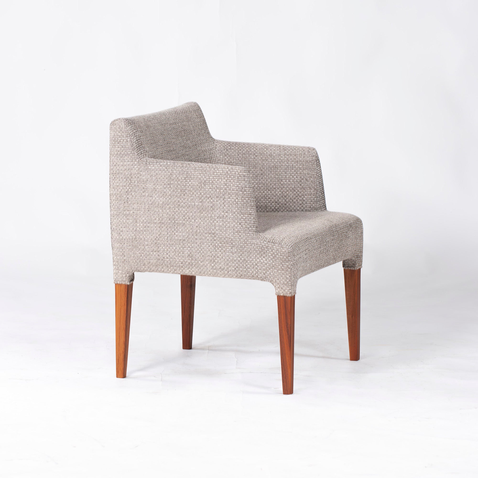 Ritzwell C-LINE armchair, walnut (5), oil-finished with fabric upholstery, simple Scandinavian modern design.
