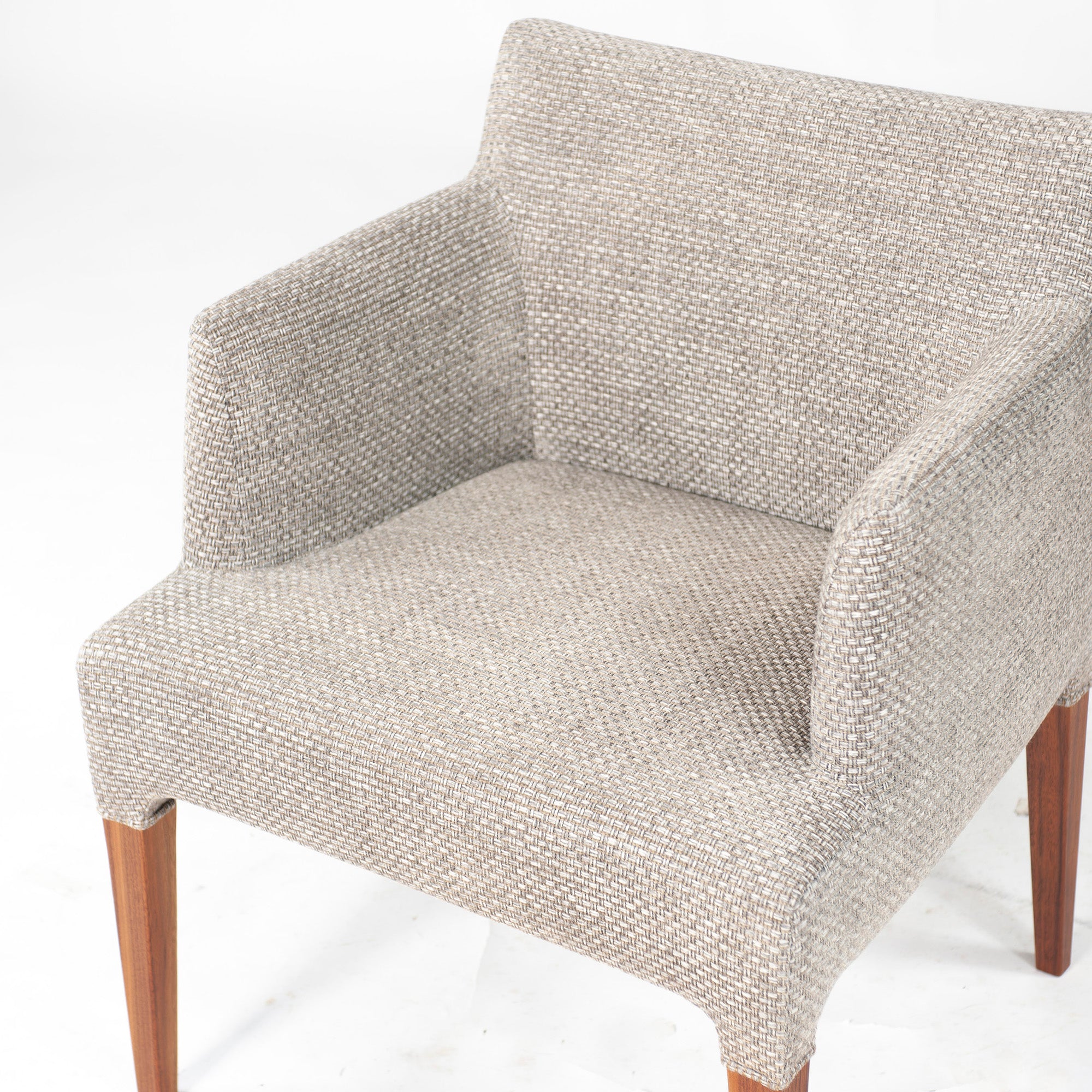 Ritzwell C-LINE armchair, walnut (5), oil-finished with fabric upholstery, simple Scandinavian modern design.