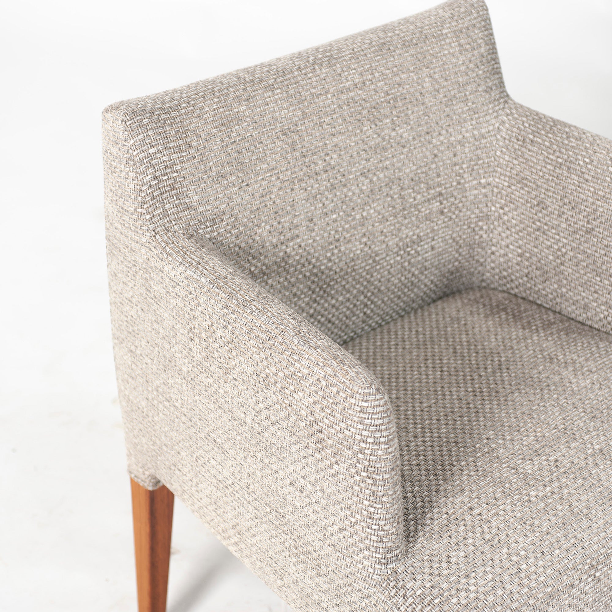 Ritzwell C-LINE armchair, walnut (5), oil-finished with fabric upholstery, simple Scandinavian modern design.