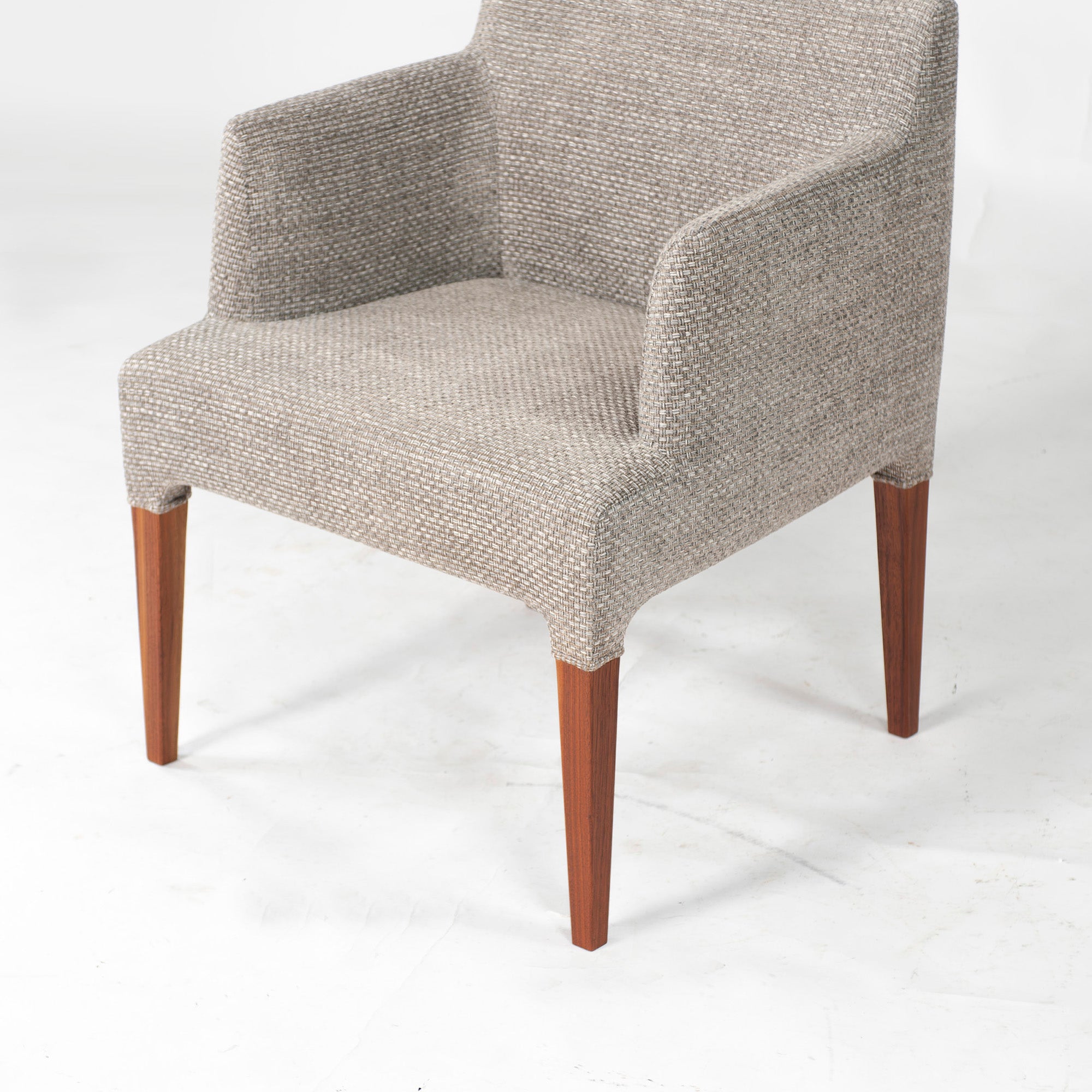 Ritzwell C-LINE armchair, walnut (5), oil-finished with fabric upholstery, simple Scandinavian modern design.