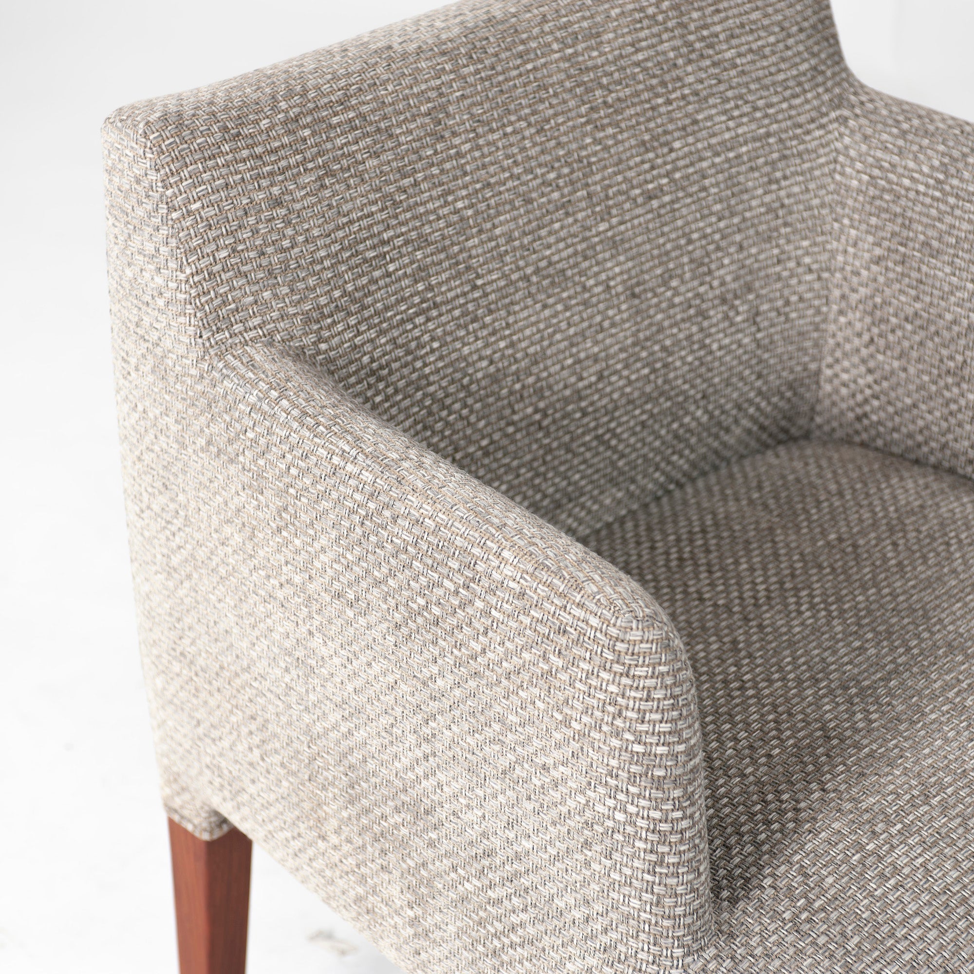 Ritzwell C-LINE armchair, walnut (6), oil-finished with fabric upholstery. Simple, Scandinavian modern design.