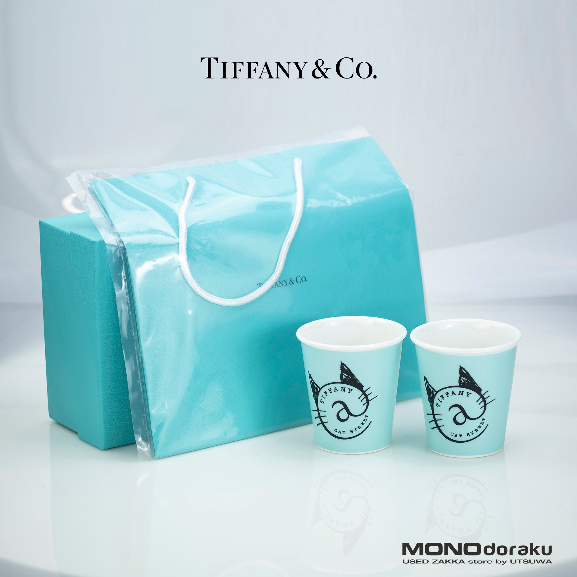 ティファニー TIFFANY&Co. キャットストリート限定アイテム ボーンチャイナ コーヒーカップ ペア 美品