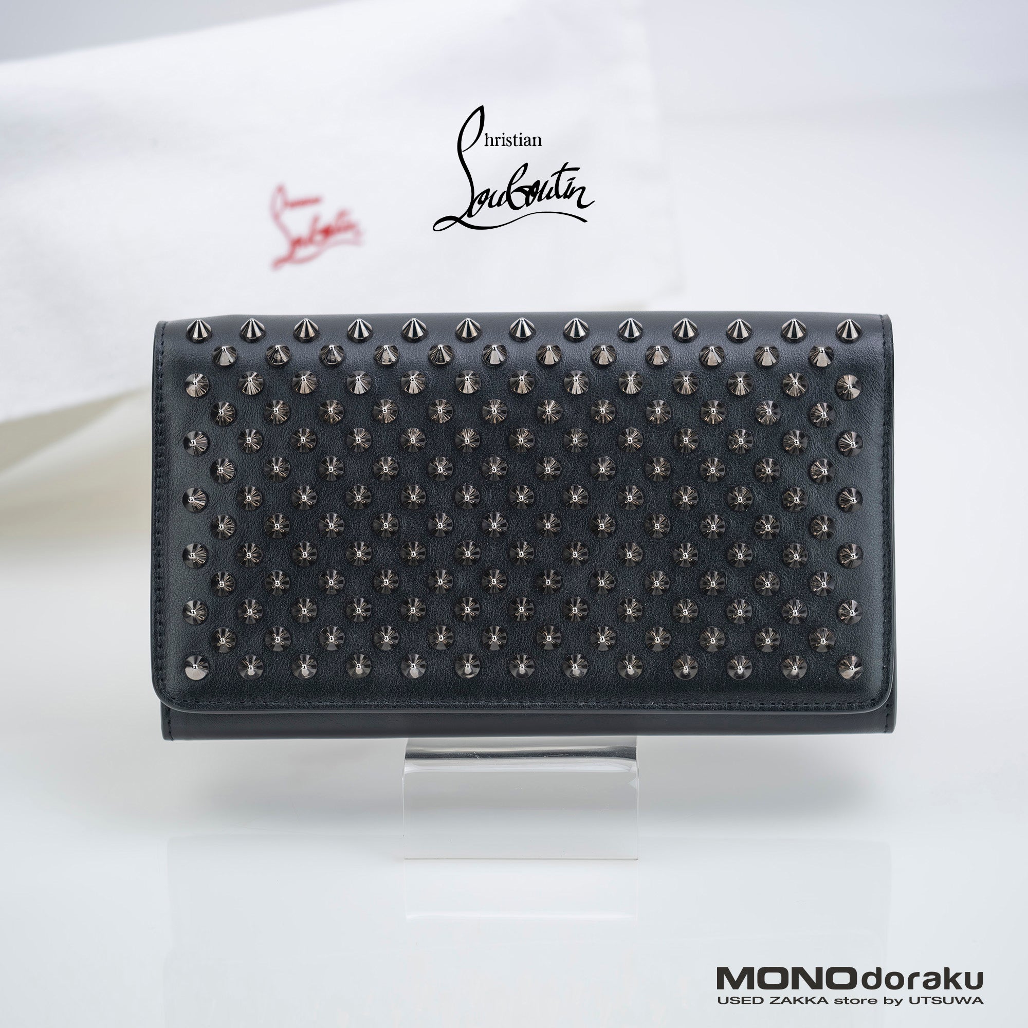 クリスチャンルブタン Christian Louboutin マカロン スパイクスタッズウォレット ストラップ付長財布 美品